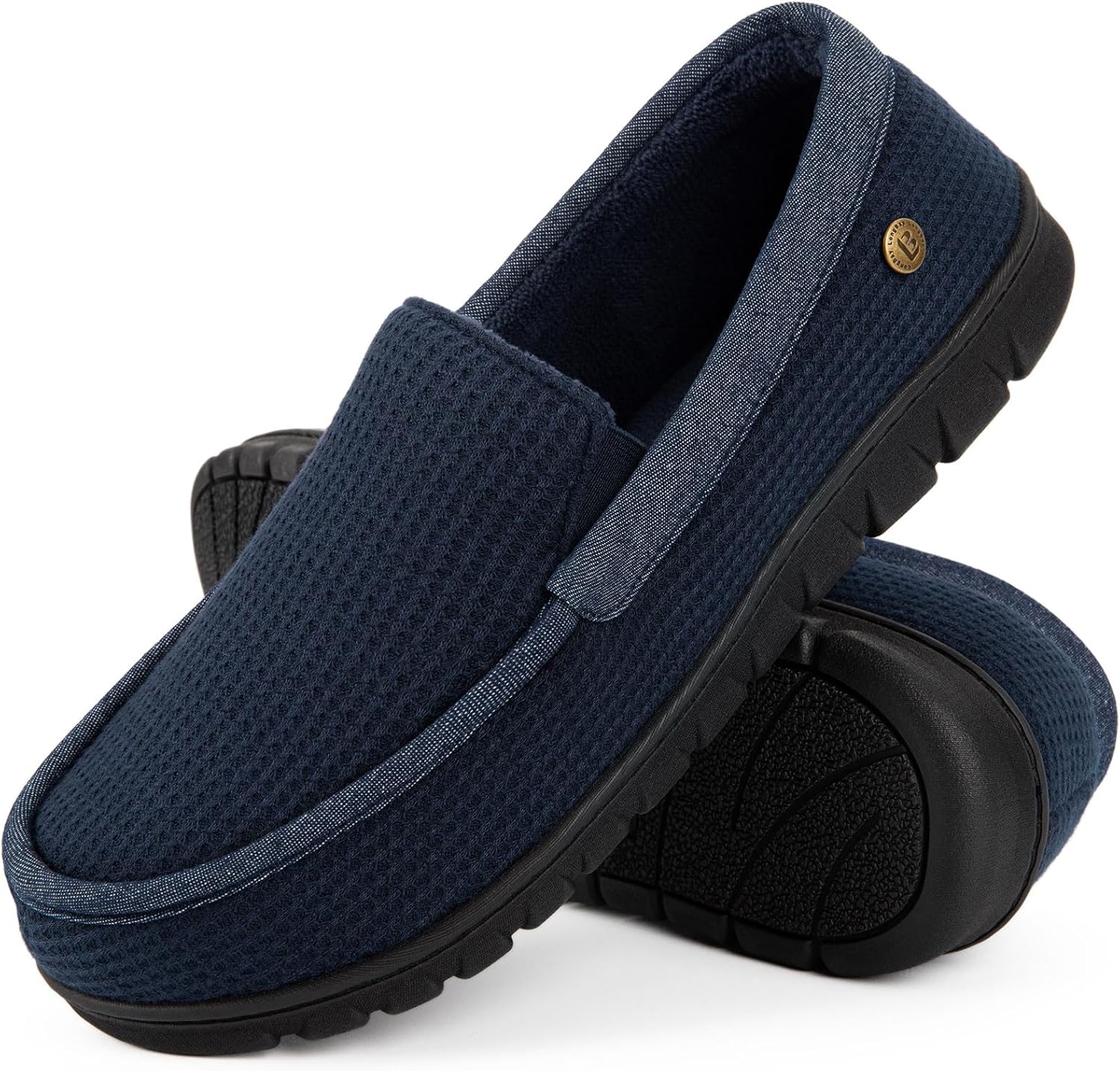 LongBay Men's Moccasin Slippers Cozy Memory Foam Waffle House Shoes Non-Slip Ind...