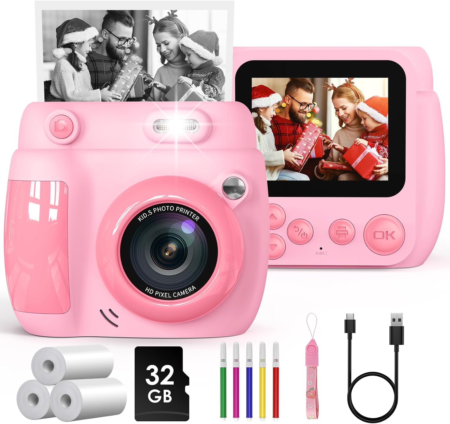 Gofunly Kids Camera Instant Print, 2.4'' Instant Camera for Kids with 32GB Card...