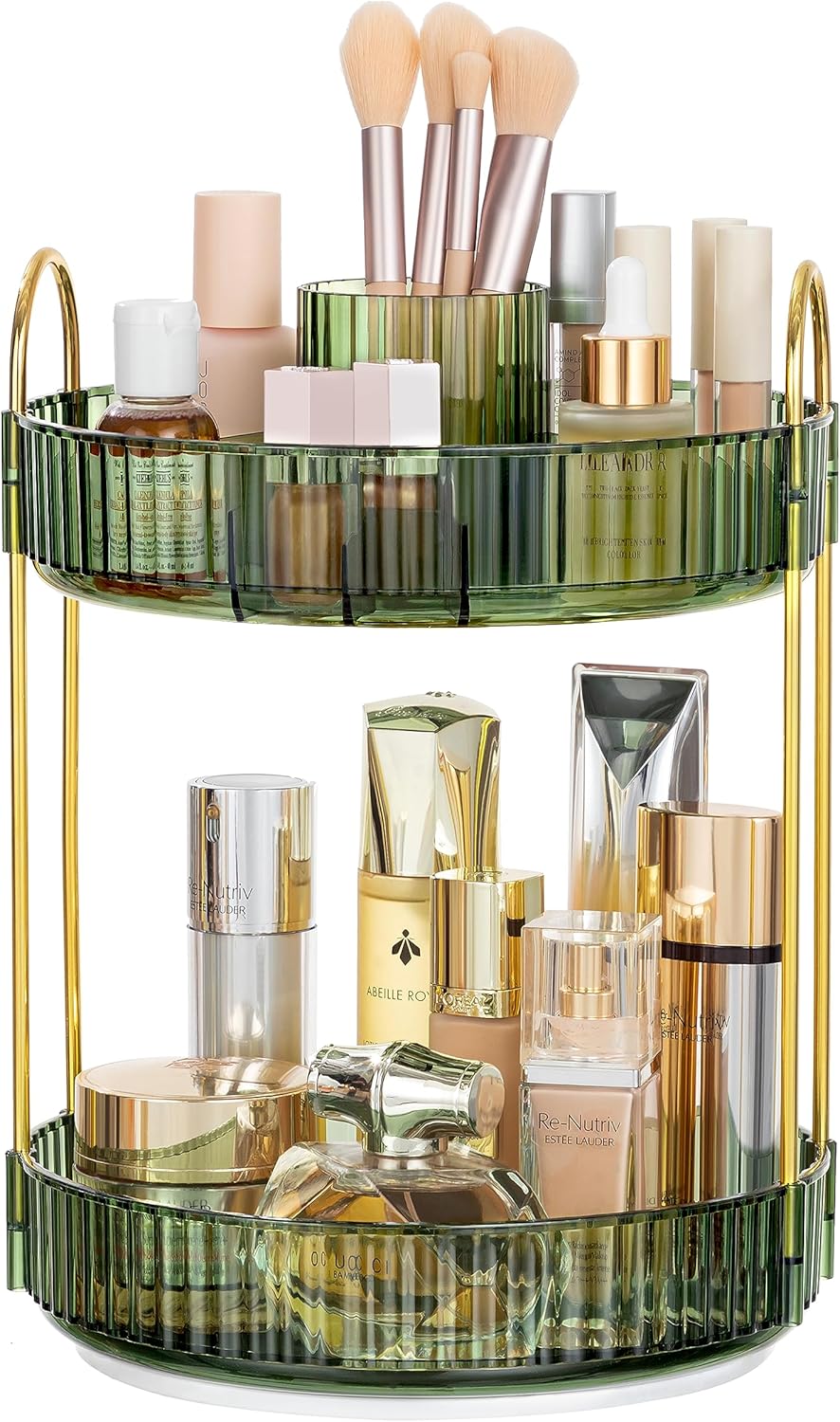 HBlife 360 Rotating Makeup Organizer, 2 Tier Perfume Organizer Skincare Organize...