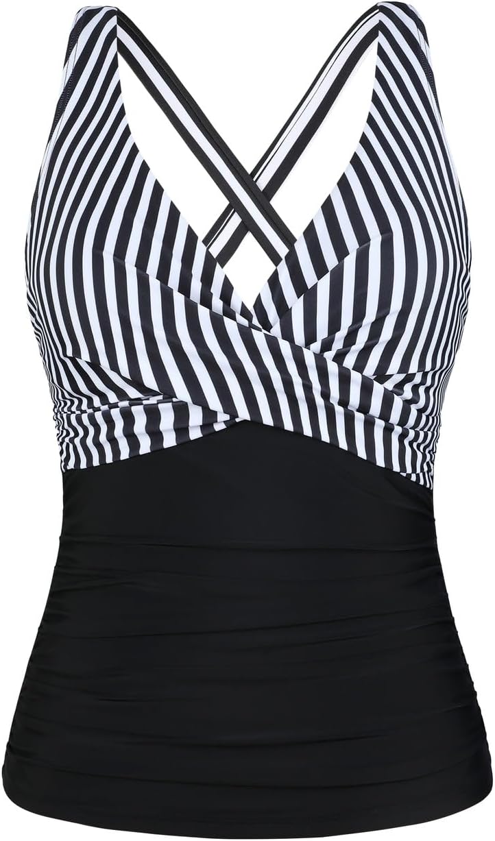 Hilor Women's Underwire Tankini Top Tummy Control Bathing Suits Sexy V Neck Cros...