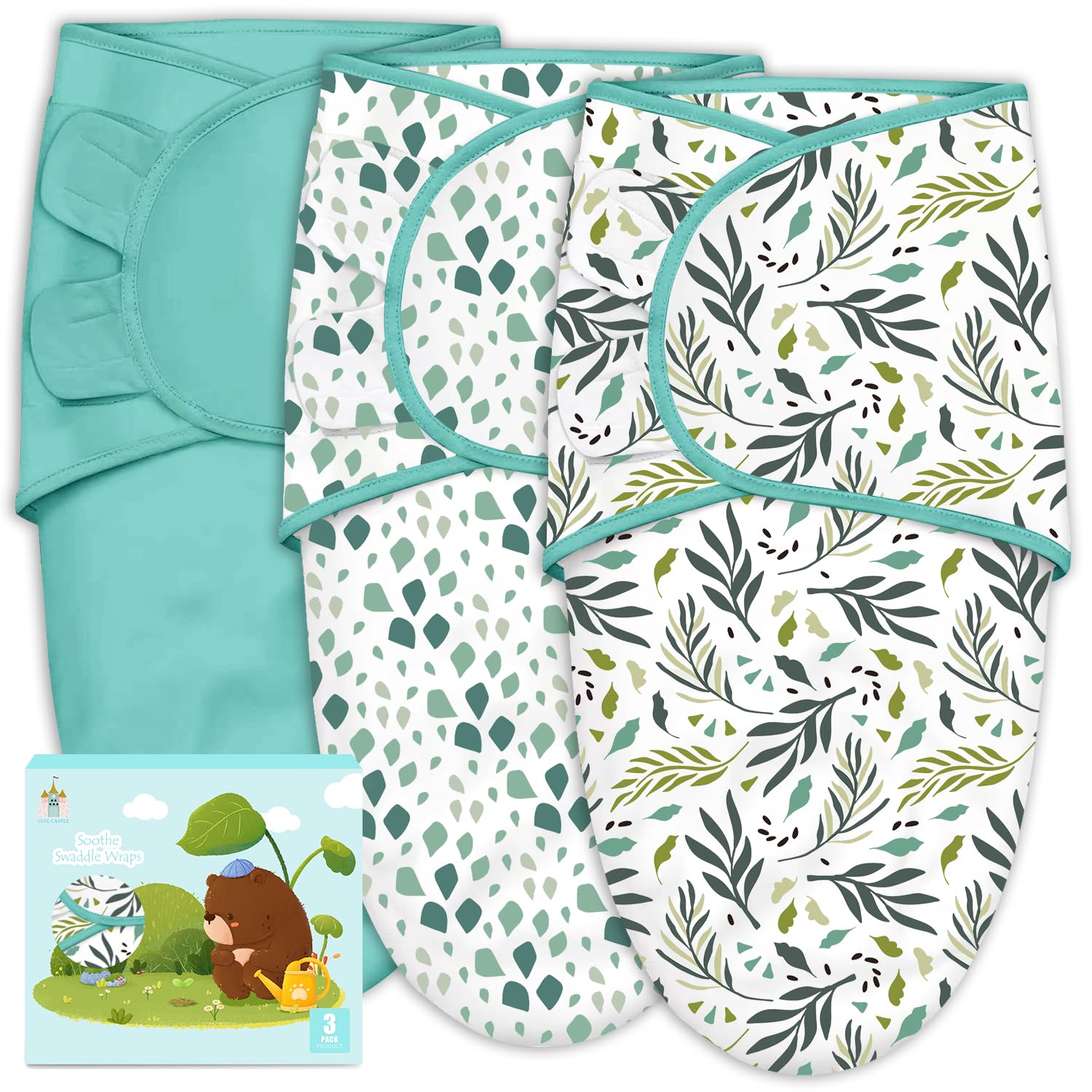 Cute Castle 3-Pack Baby Swaddle Sleep Sacks - Newborn Swaddle Sack - Ergonomic B...