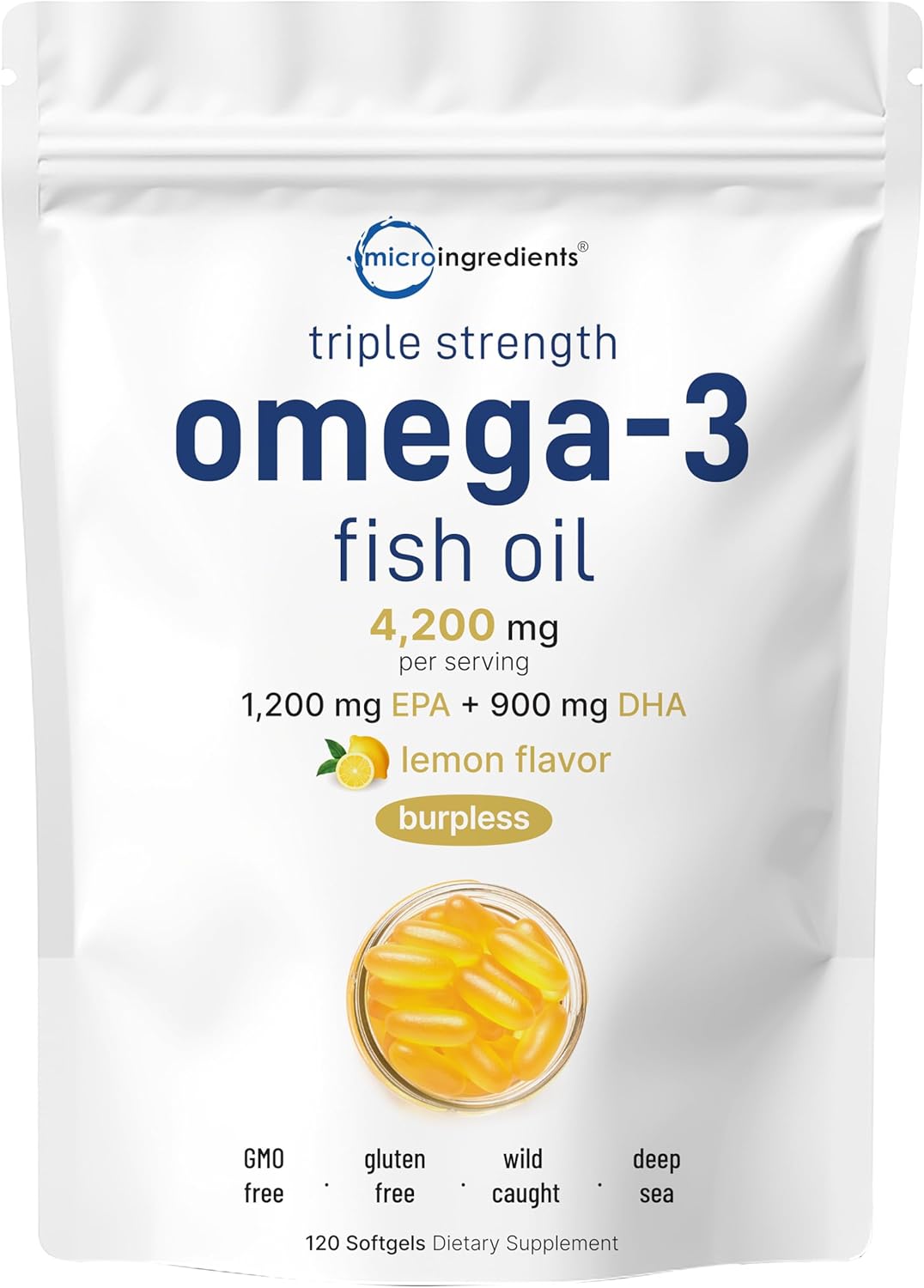 Triple Strength Omega 3 Fish Oil Supplements 4200mg Per Serving, 120 Softgels –...