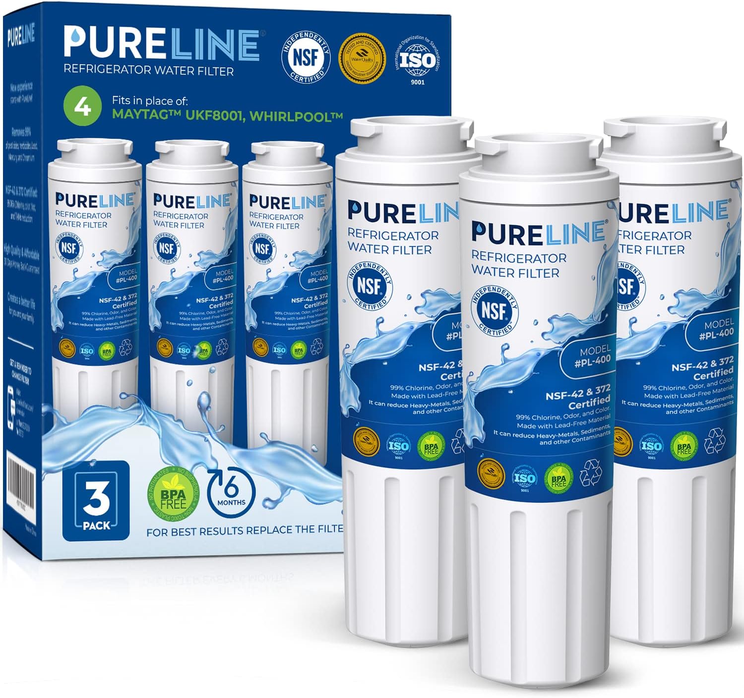 Pureline UKF8001 Refrigerator Water Filter Replacement, EDR4RXD1, Everydrop Filt...