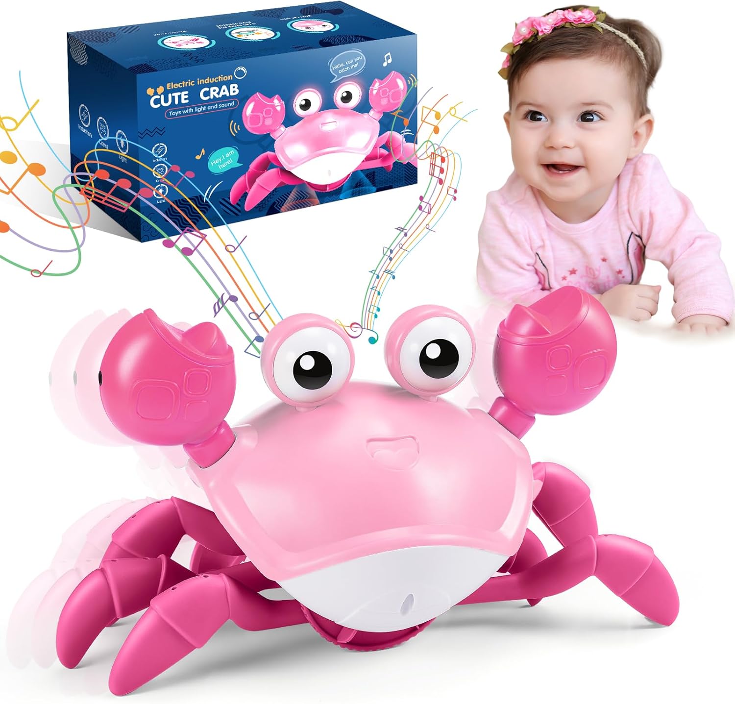 Veopoko Sensory Toys for Babies, Crawling Crab Toy 1 2 3 4 Year Old Girl Gifts 1...