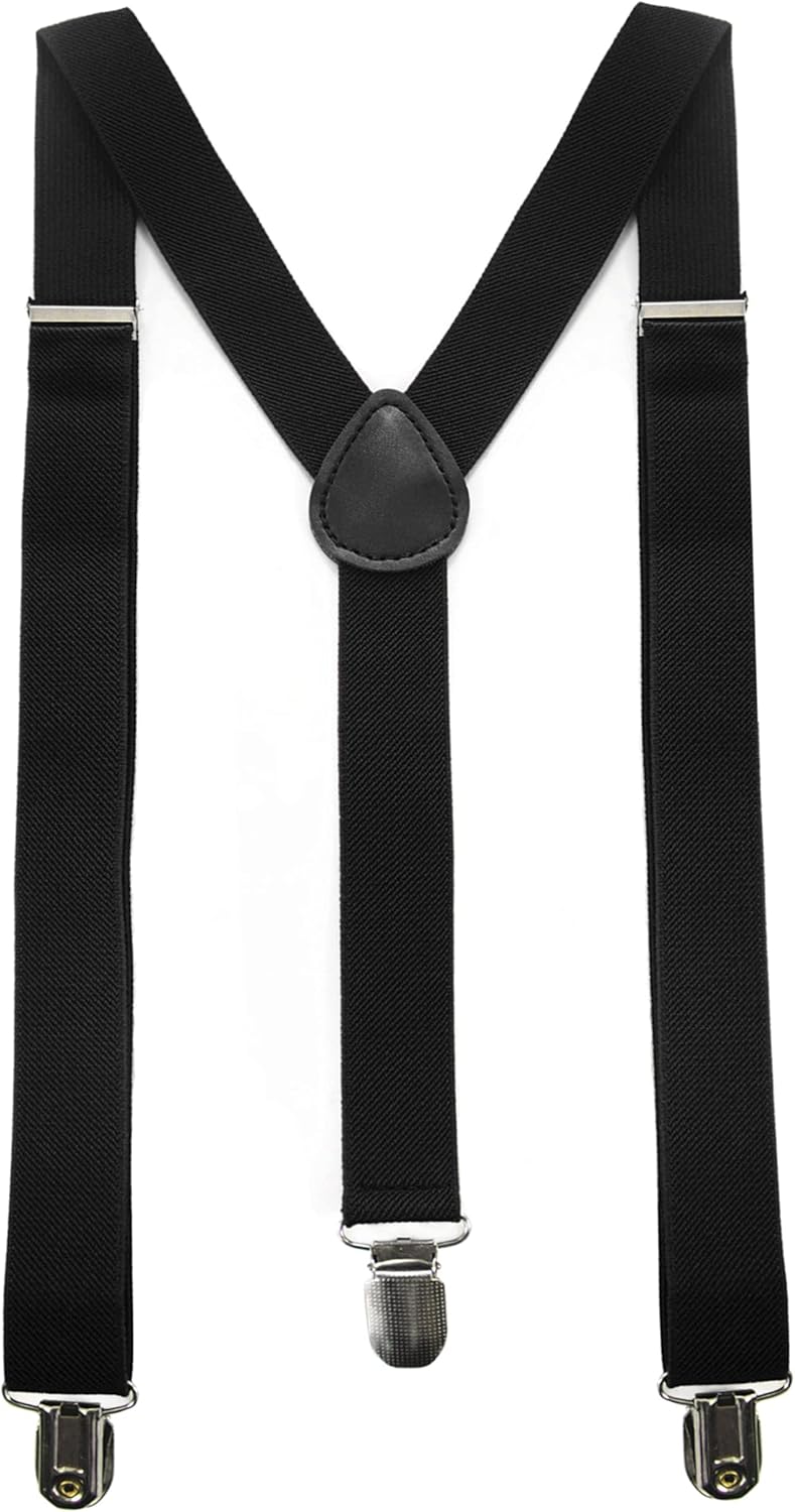 JEMYGINS Solid Color Mens Suspender with 3 Strong Clips Adjustable Braces Black