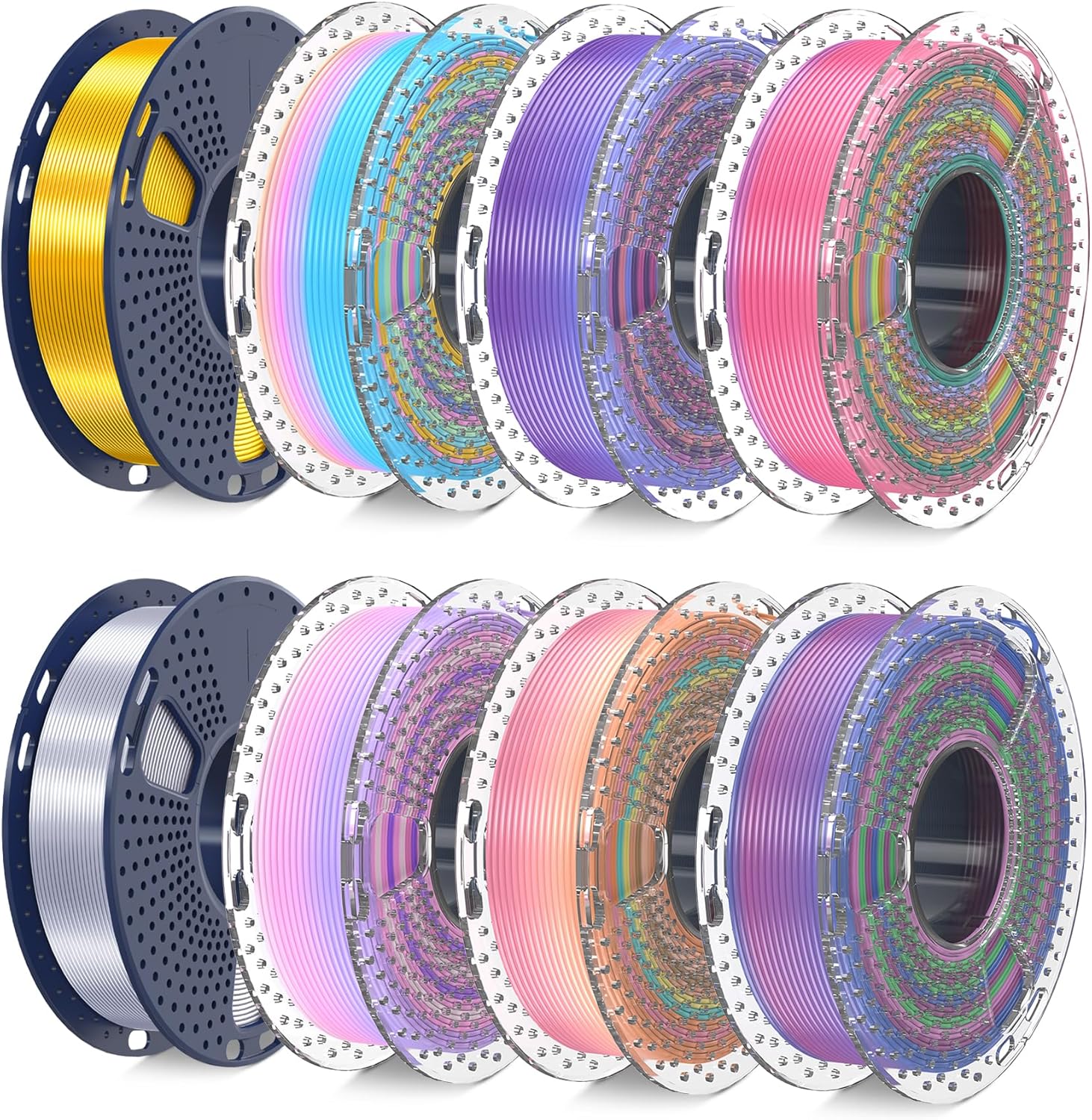 SUNLU 3D Printer Filament Bundle, PLA Silk Rainbow Filament Multicolor, Fast Col...
