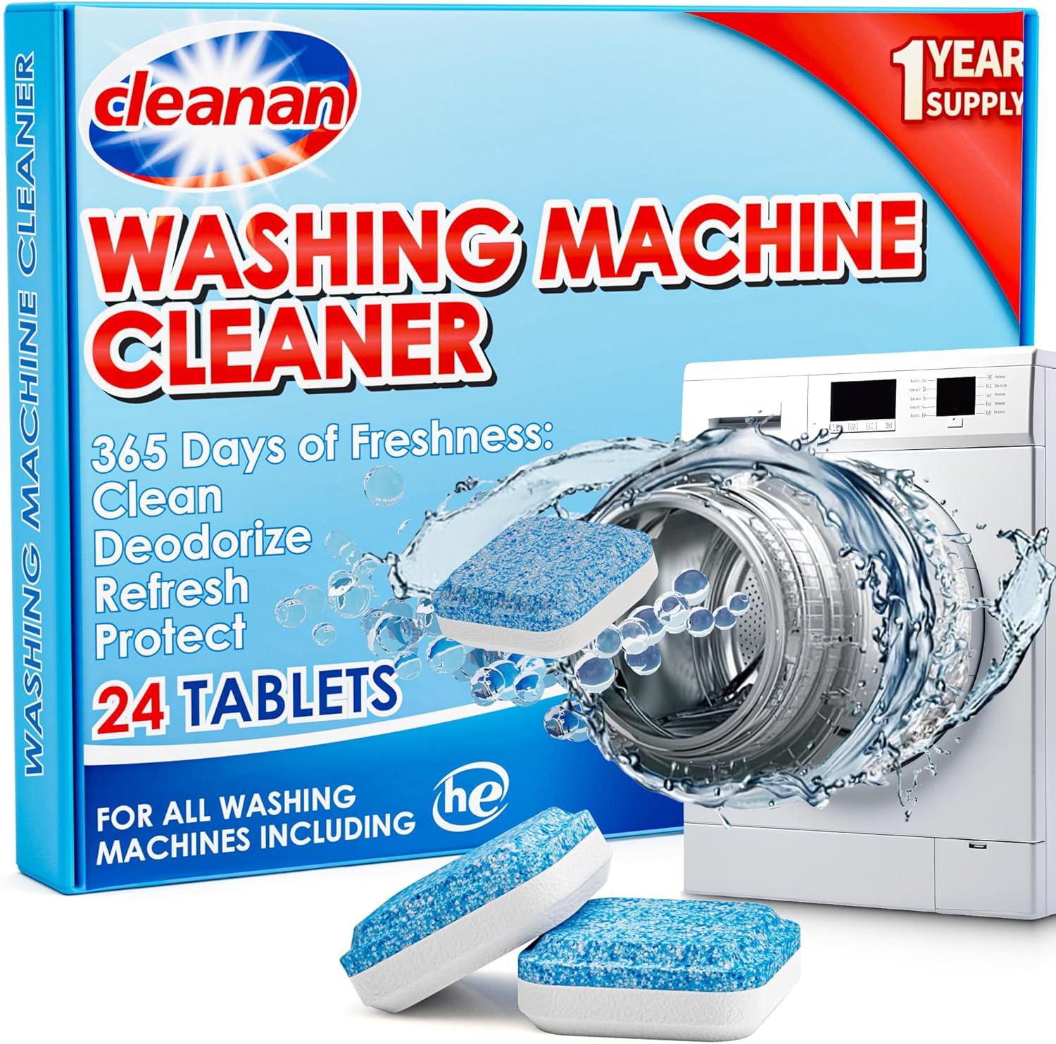 Washing Machine Cleaner Deep Clean Tablets - 24 Pack for Year-Round Deep Clean,...