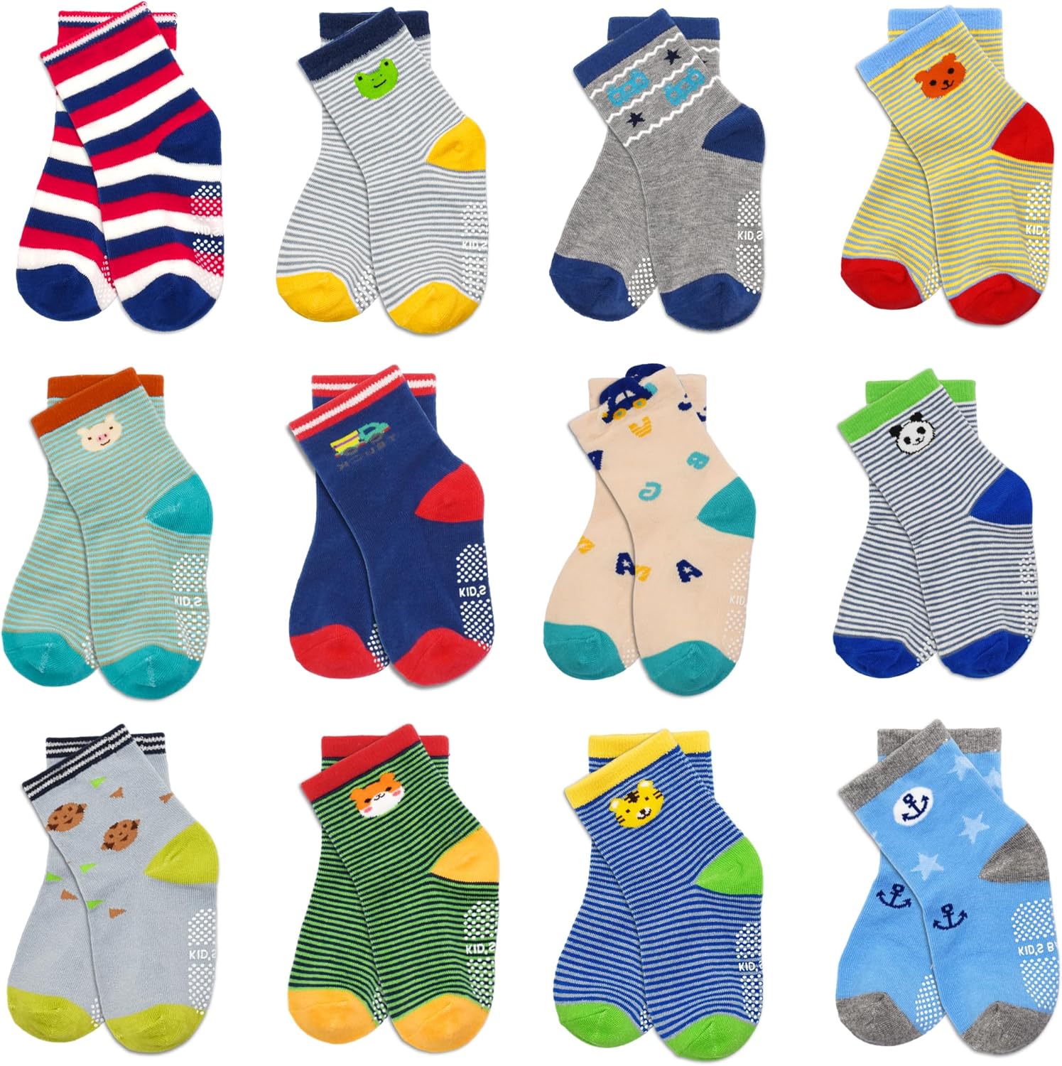 ELUTONG Toddler Baby Grip Socks-Cute Kid's Non Slip Socks-12 Pairs Of Baby’s Soc...