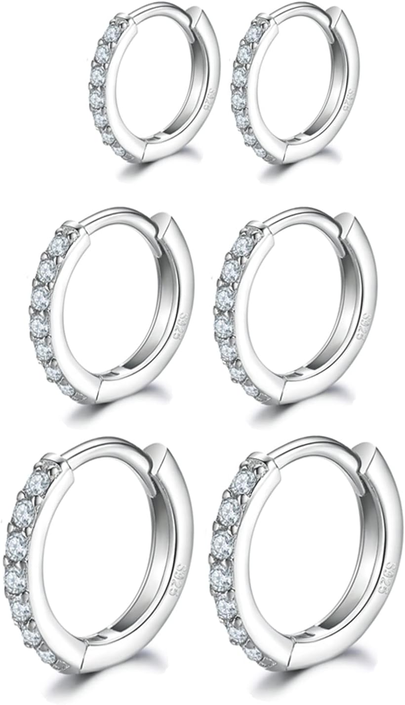 Silver Hoops Earrings for Women, 925 Sterling Silver Post Small Silver Hoop Earr...