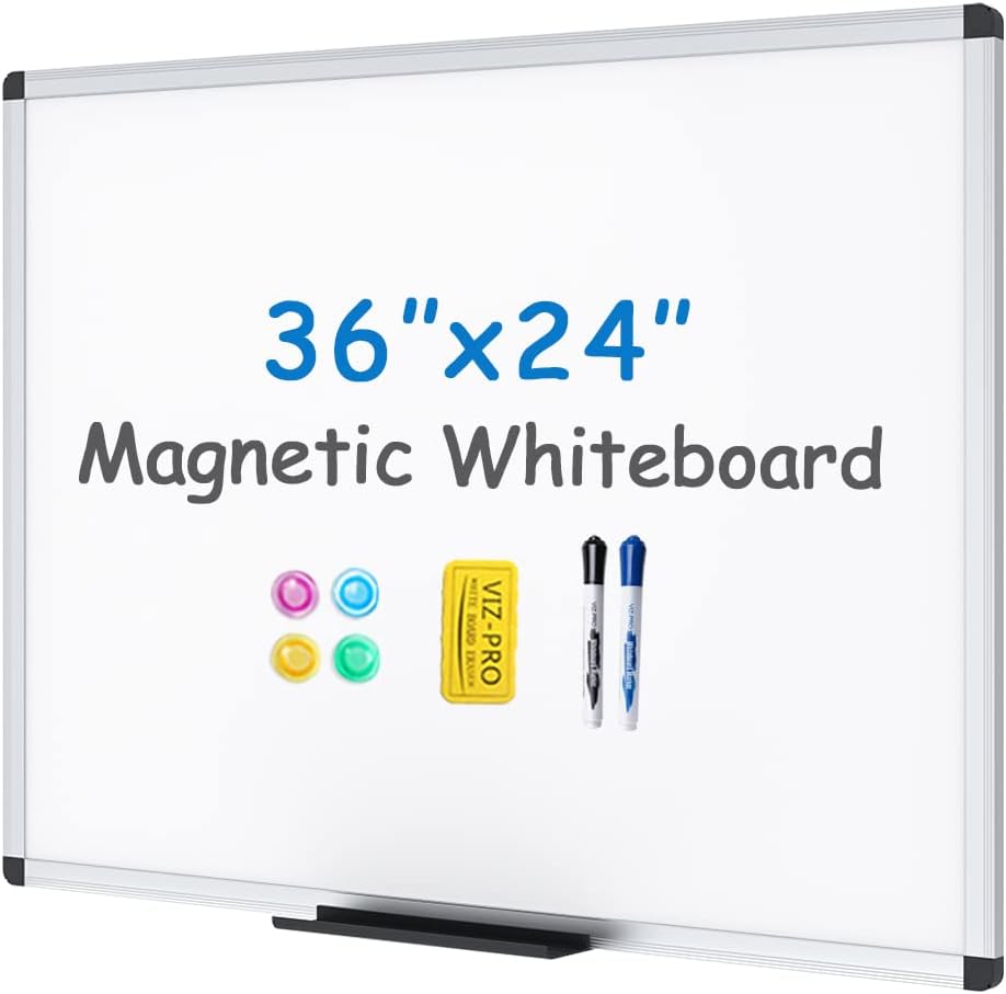 VIZ-PRO Magnetic Whiteboard/Dry Erase Board, 90 X 60 cm, Includes 1 Eraser & 2 M...