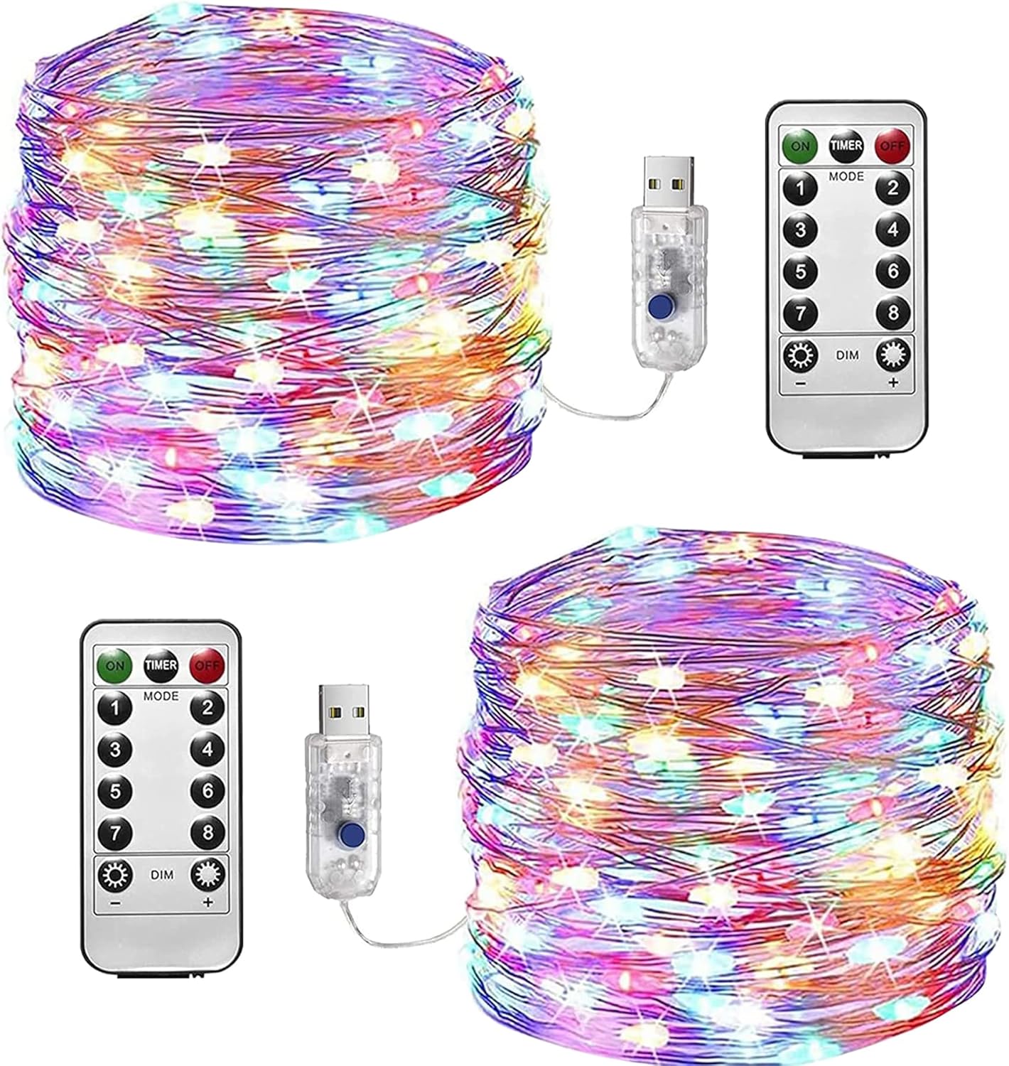Fairy Lights Waterproof, 2 Pack 12m/39ft 120 LEDs String Lights USB Plug in, 8 M...