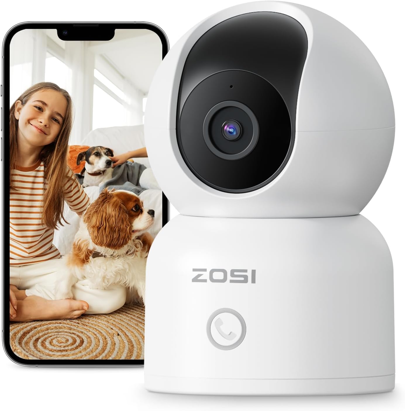 ZOSI C518 2K 3MP Pan/Tilt Security Camera,360° Views Baby/Pet Dog Monitor,2.4G/5...