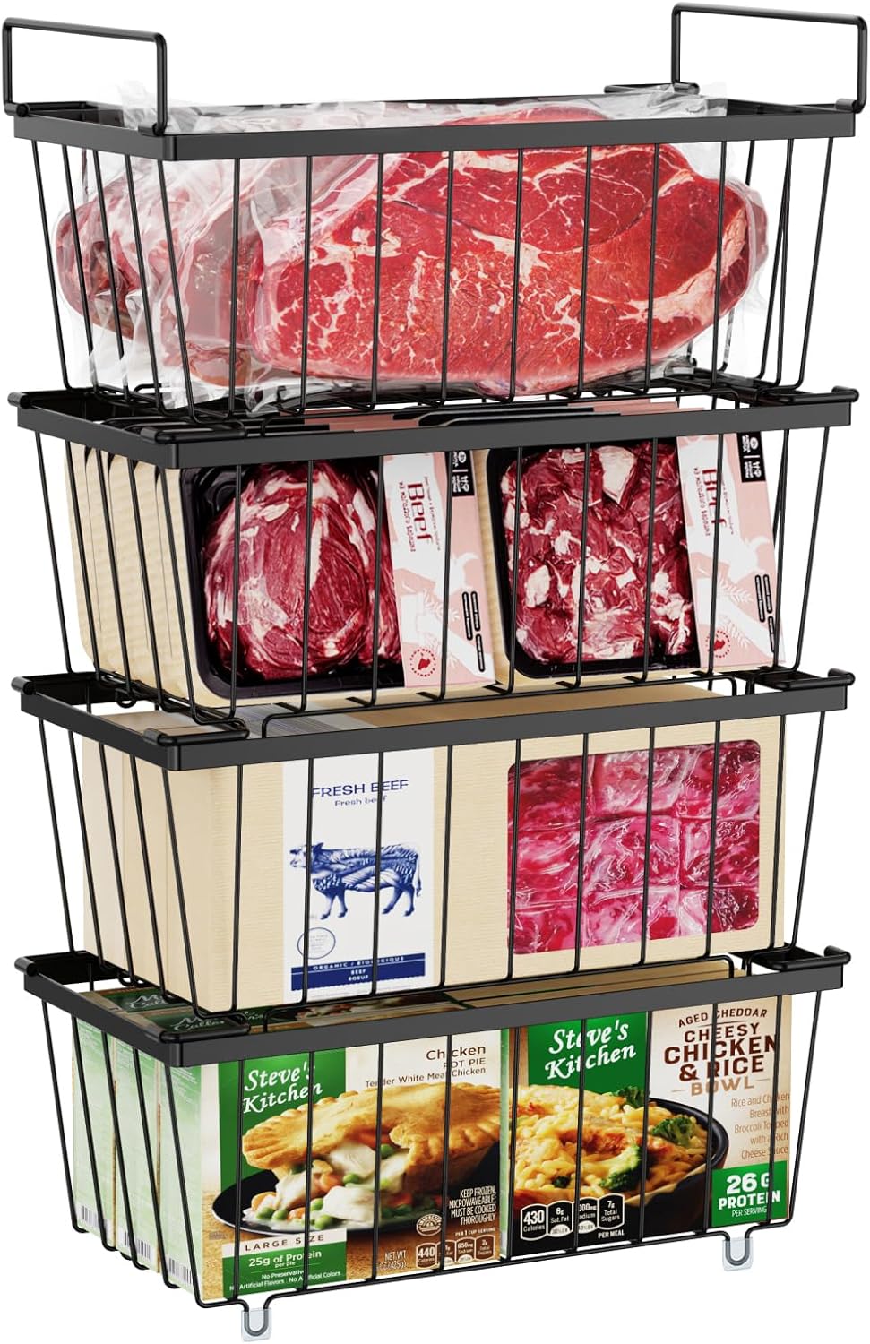 iSPECLE Chest Freezer Baskets - 4 Pack Stackable Freezer Organiser for 198L Ches...