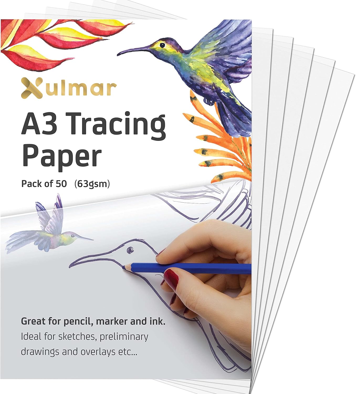 Xulmar Tracing Paper A3 63 GSM - Pack of 50 Sheets Tracing Paper for Sewing Patt...