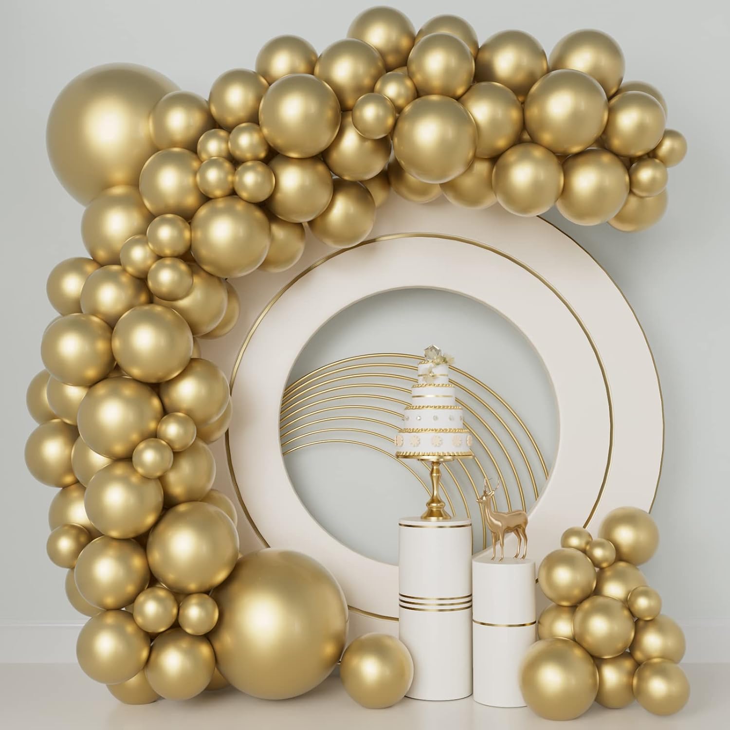 Chrome Gold Balloons 120Pcs Metallic Gold Balloon Garland Arch Kit 5/10/12/18 In...
