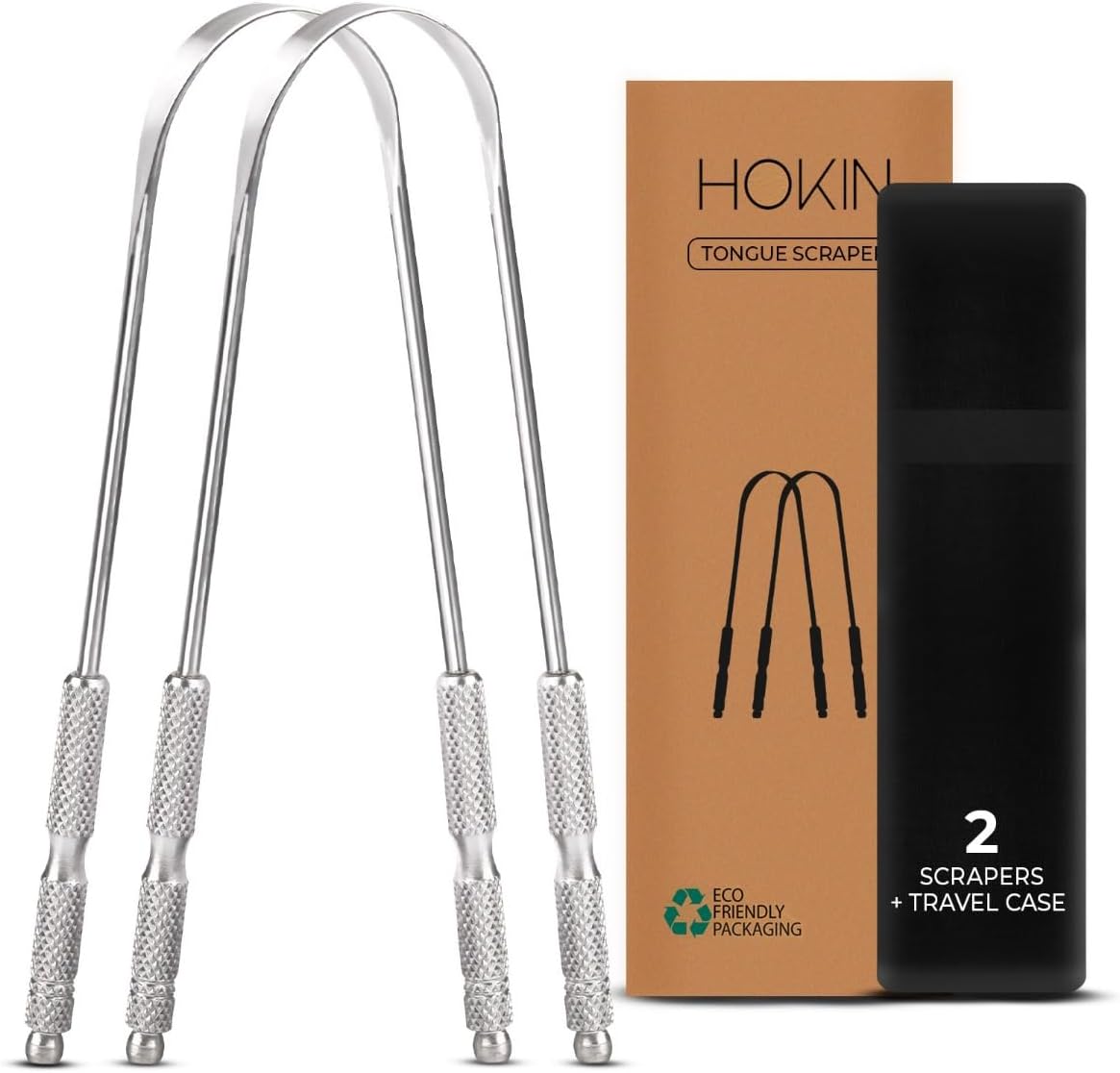 Tongue Scraper for Adults by HOKIN (2Pcs Oral Care Pack) Stainless Steel Tongue...