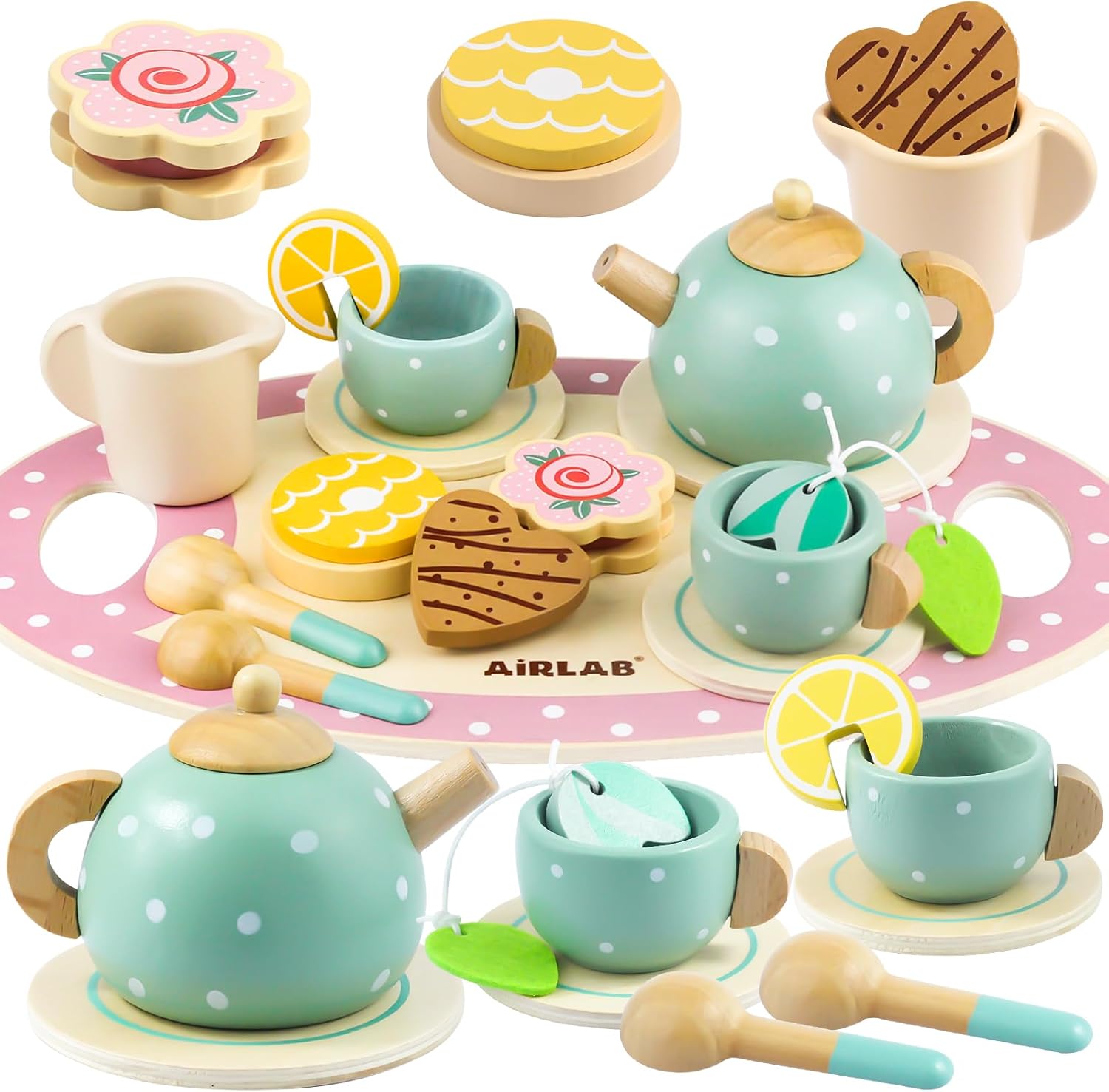 Airlab Wooden Tea Set, Kids Tea Sets for Girls Baby, Tea Party Set for Children,...