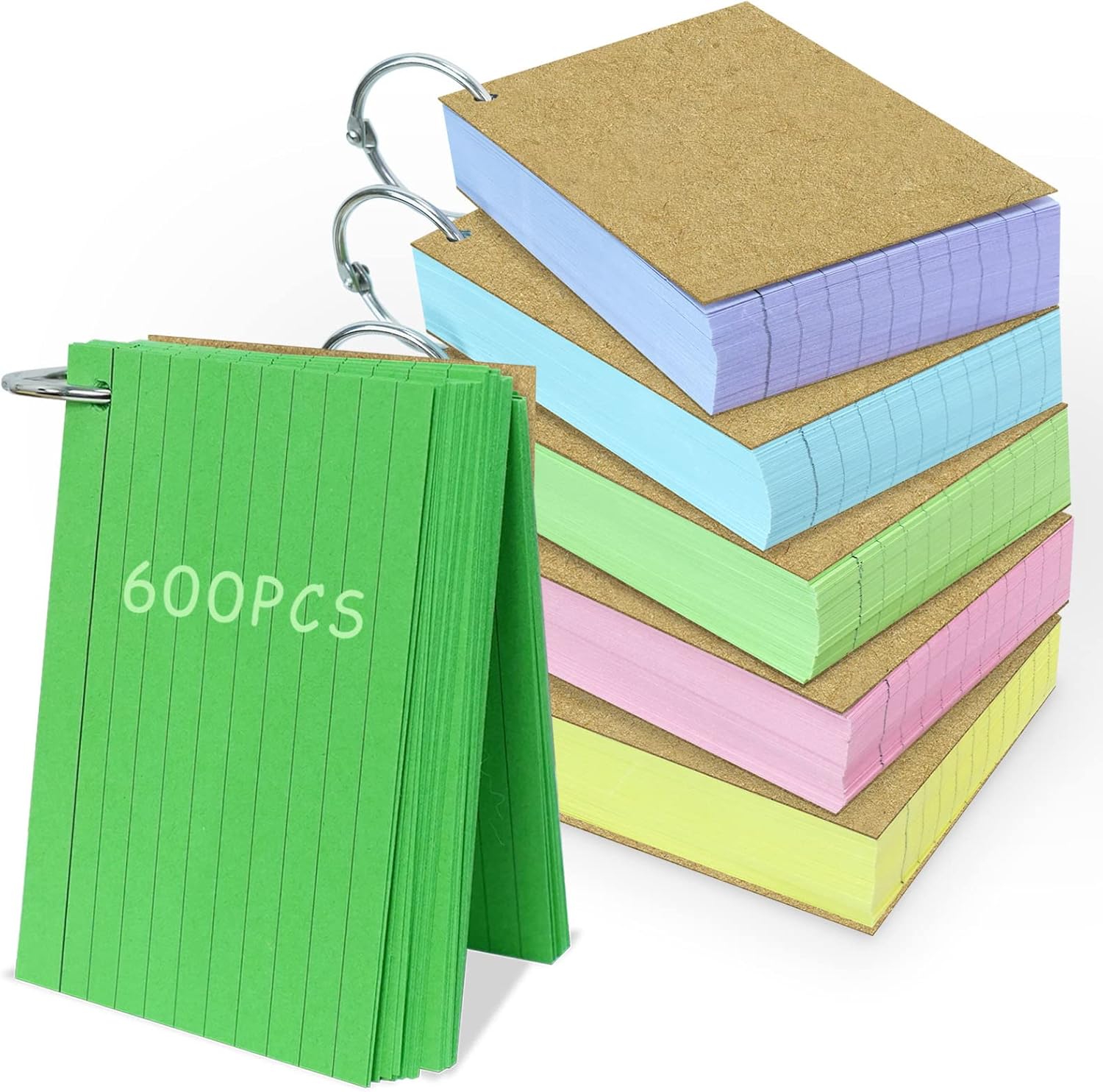 A7 Flash Card, 6 Pack 600 Pcs Revision Cards Index Cards Ruled Flashcards Multic...