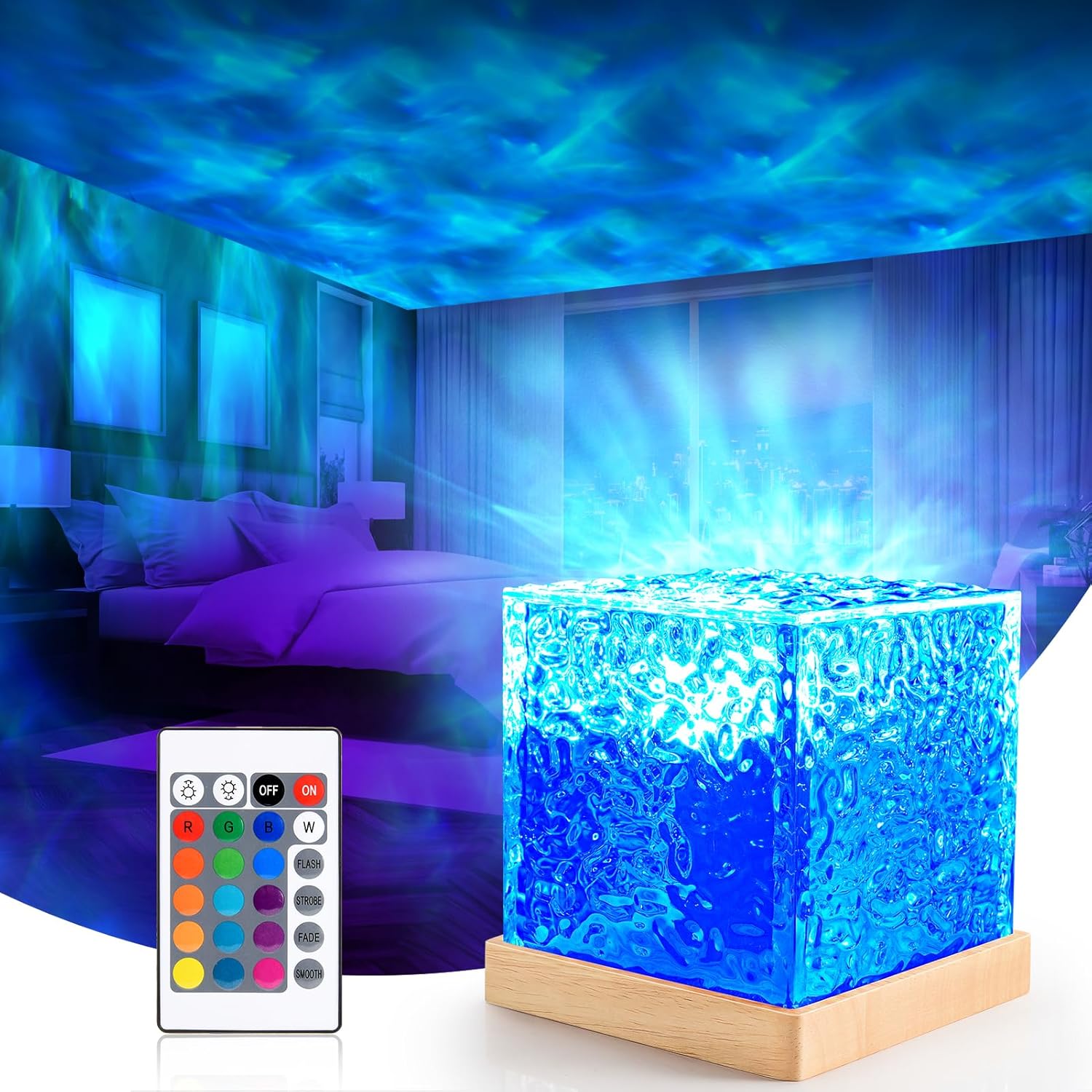 SUPPOU Ocean Wave Galaxy Projector, Night Light with Remote Control, 16 Colors G...