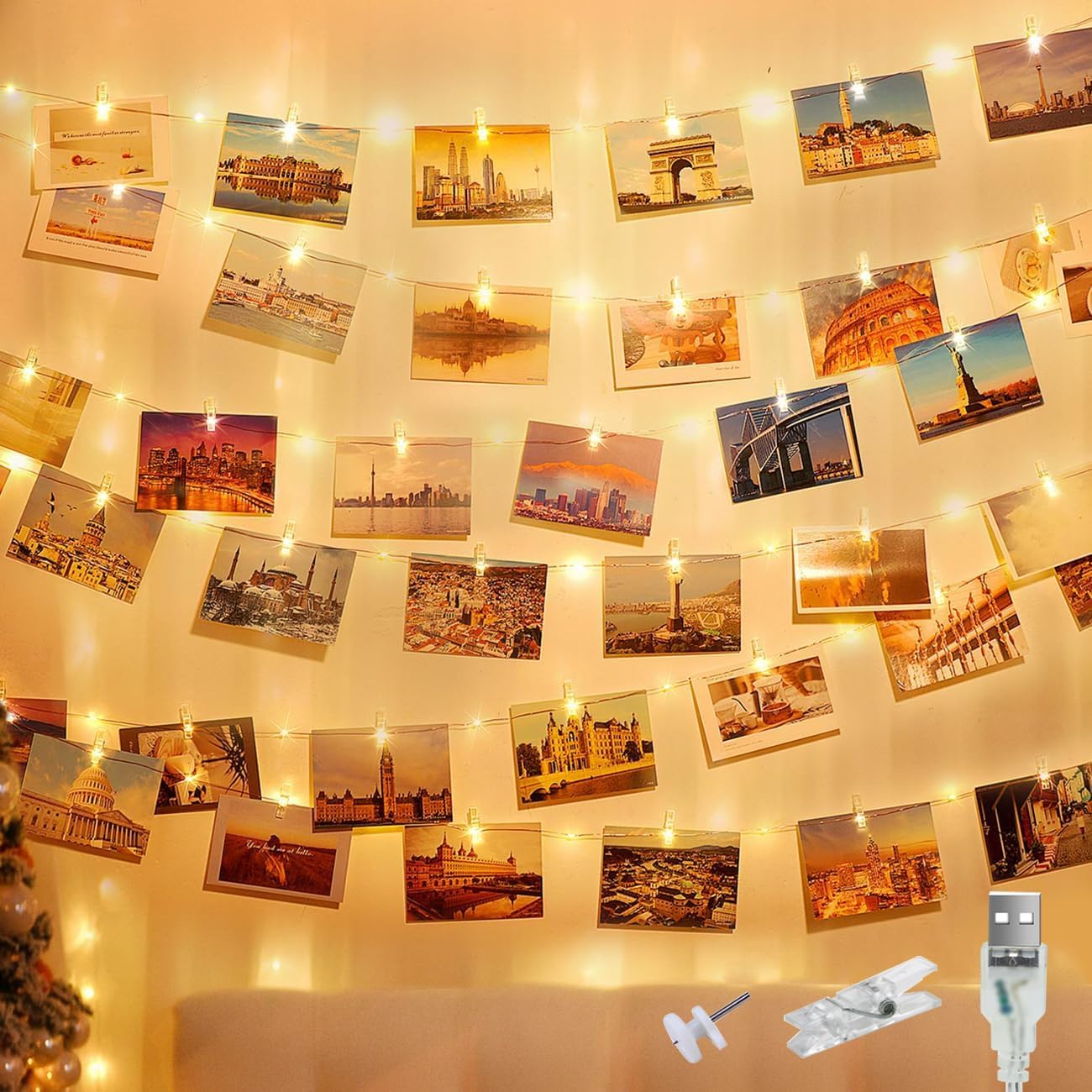 litogo 120LED 12M Photo Clip String Lights, USB Powered Photo Peg Fairy Lights w...