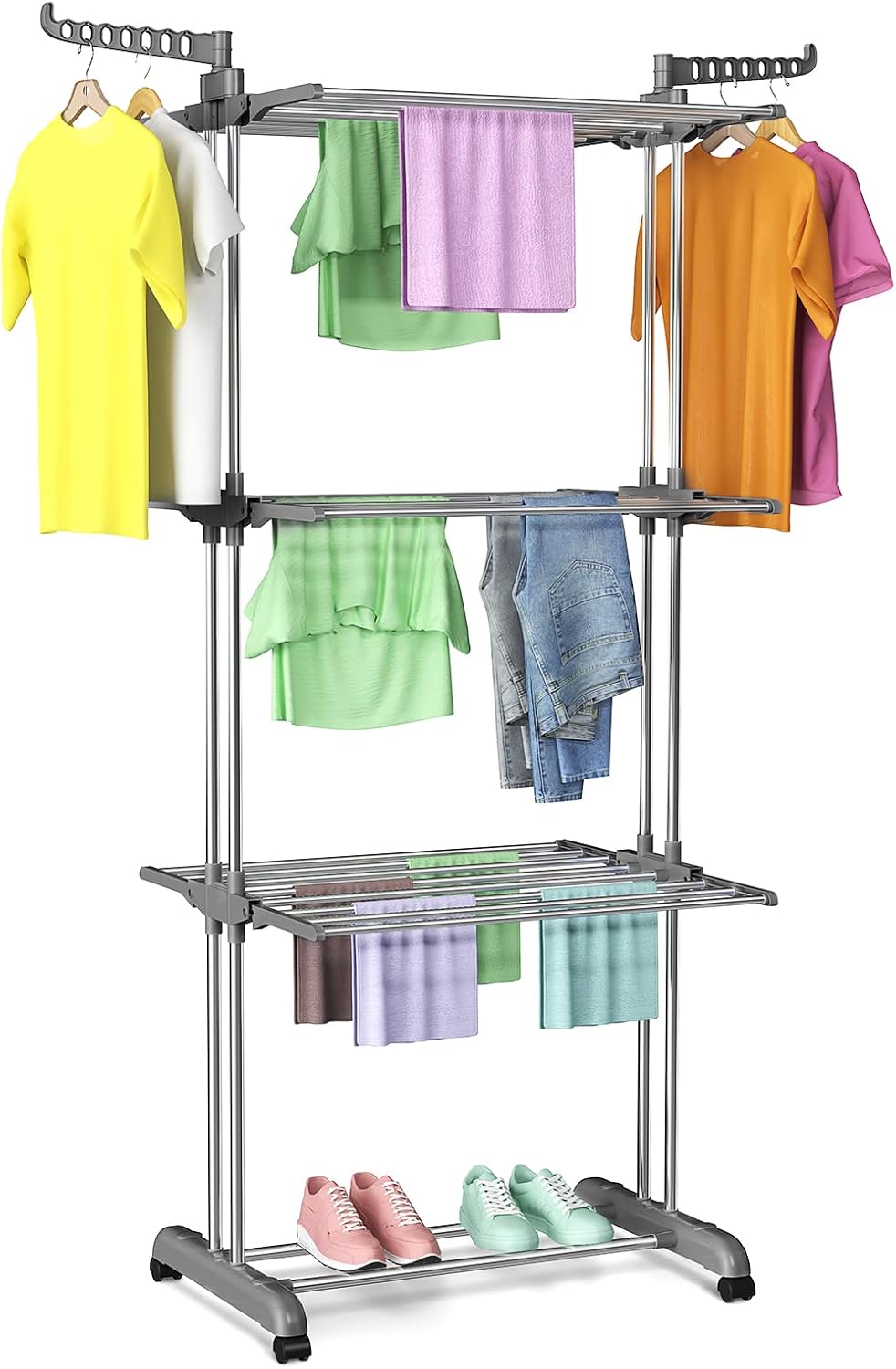 Innotic Airer Clothes Drying Rack 4 Tier Foldable Rolling Stainless Laundry Drye...