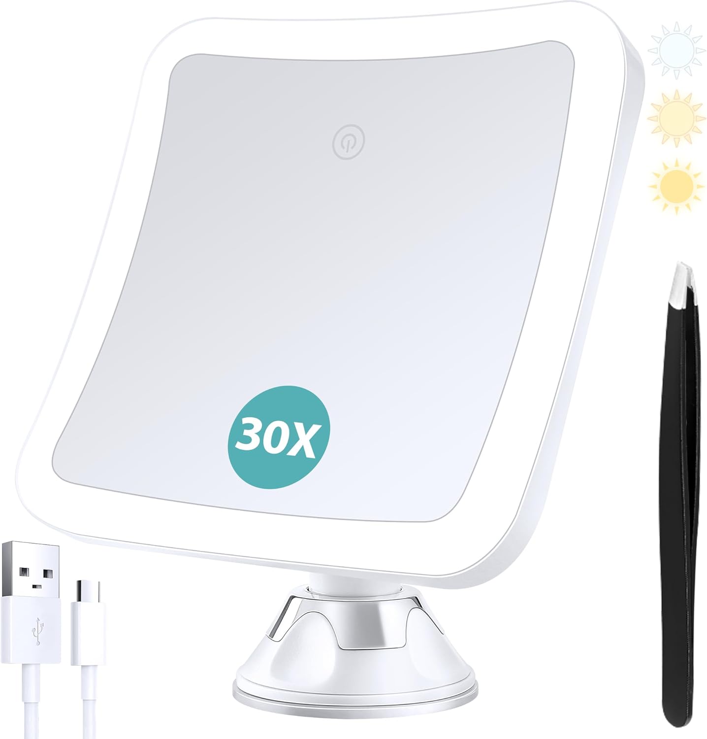 B Beauty Planet 30x Magnifying Lighted Vanity Mirror with Touch Control and Suct...