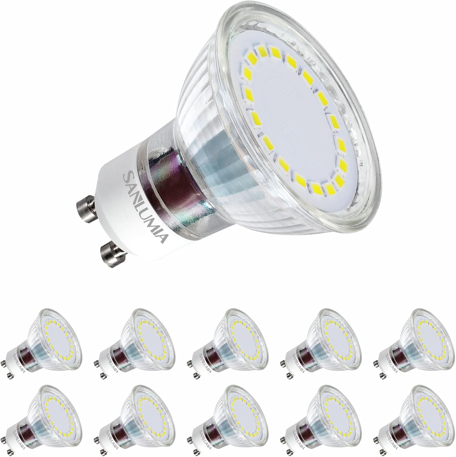 sanlumia 10 X 5W GU10 LED Super Bright Spotlight Bulb 450lm 120 Degree Beam Angl...