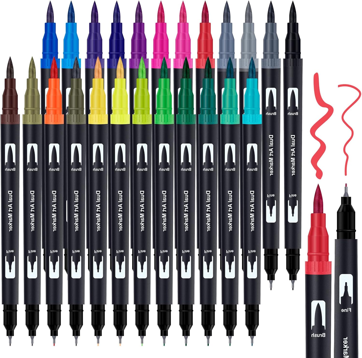 APOGO Colouring Pens for Adults & Kids, 24 Felt Tip Pens, Dual Tip Brush Pens fo...