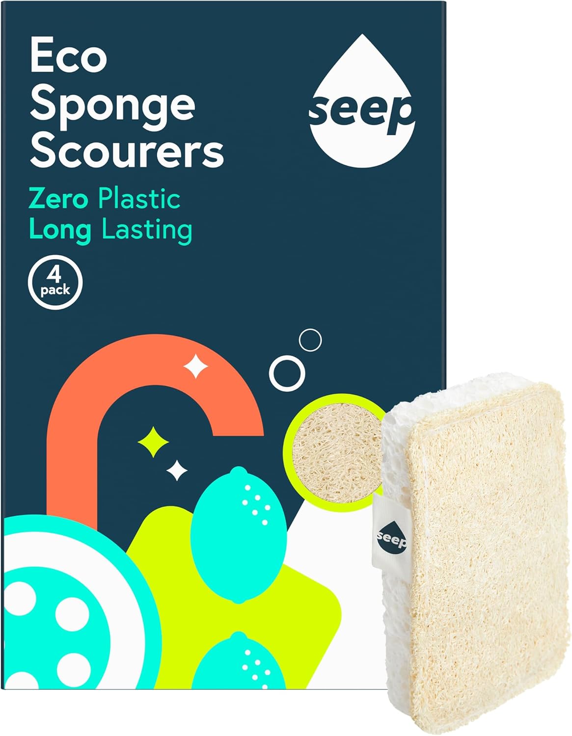 Seep Eco Sponges Washing Up - 4 Pack Multipack Compostable Kitchen Sponge - Clea...
