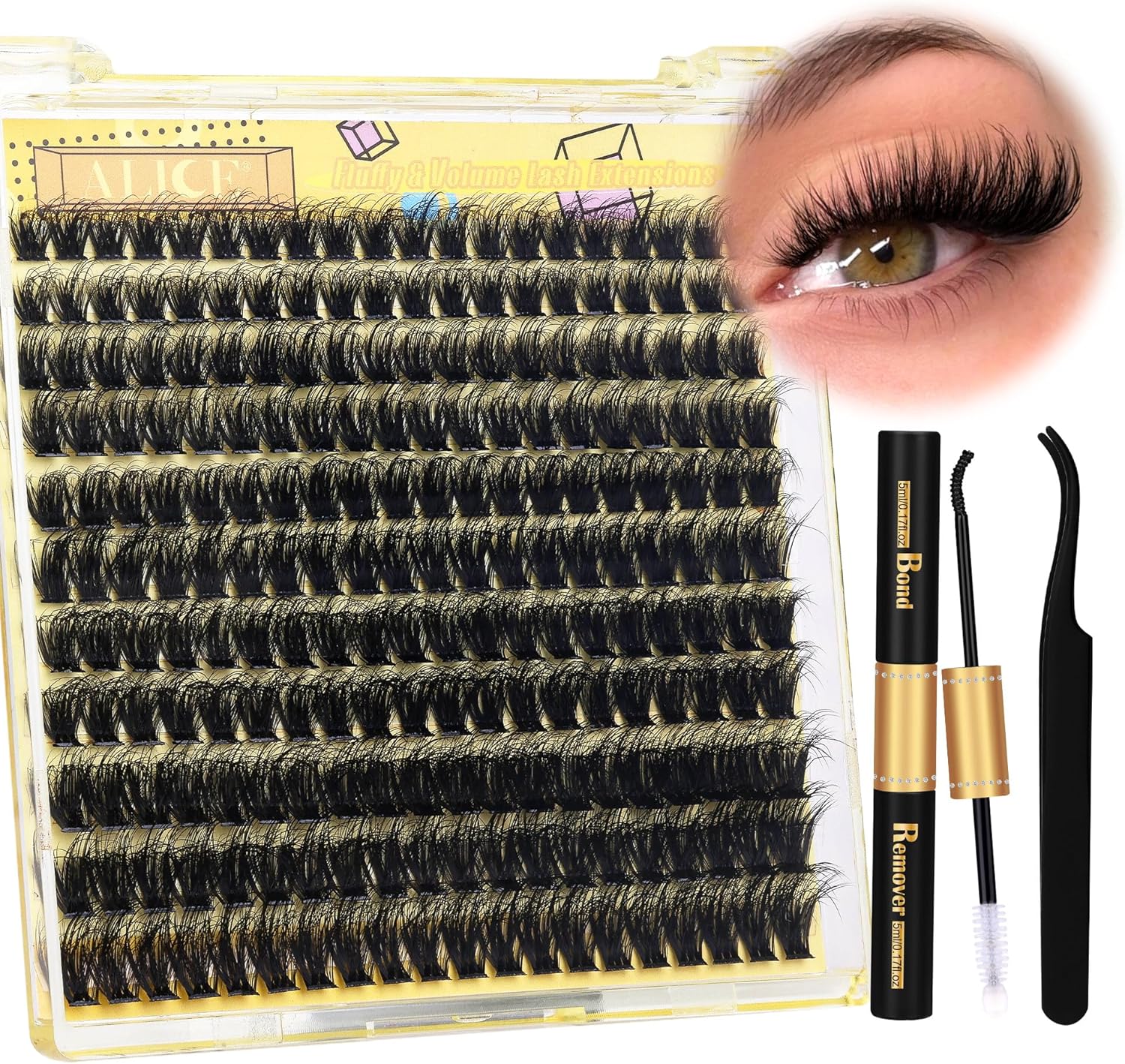 ALICE Lash Clusters Kit Fluffy Volume Lash Extension Kit 3D Wispy Natural DIY Ey...