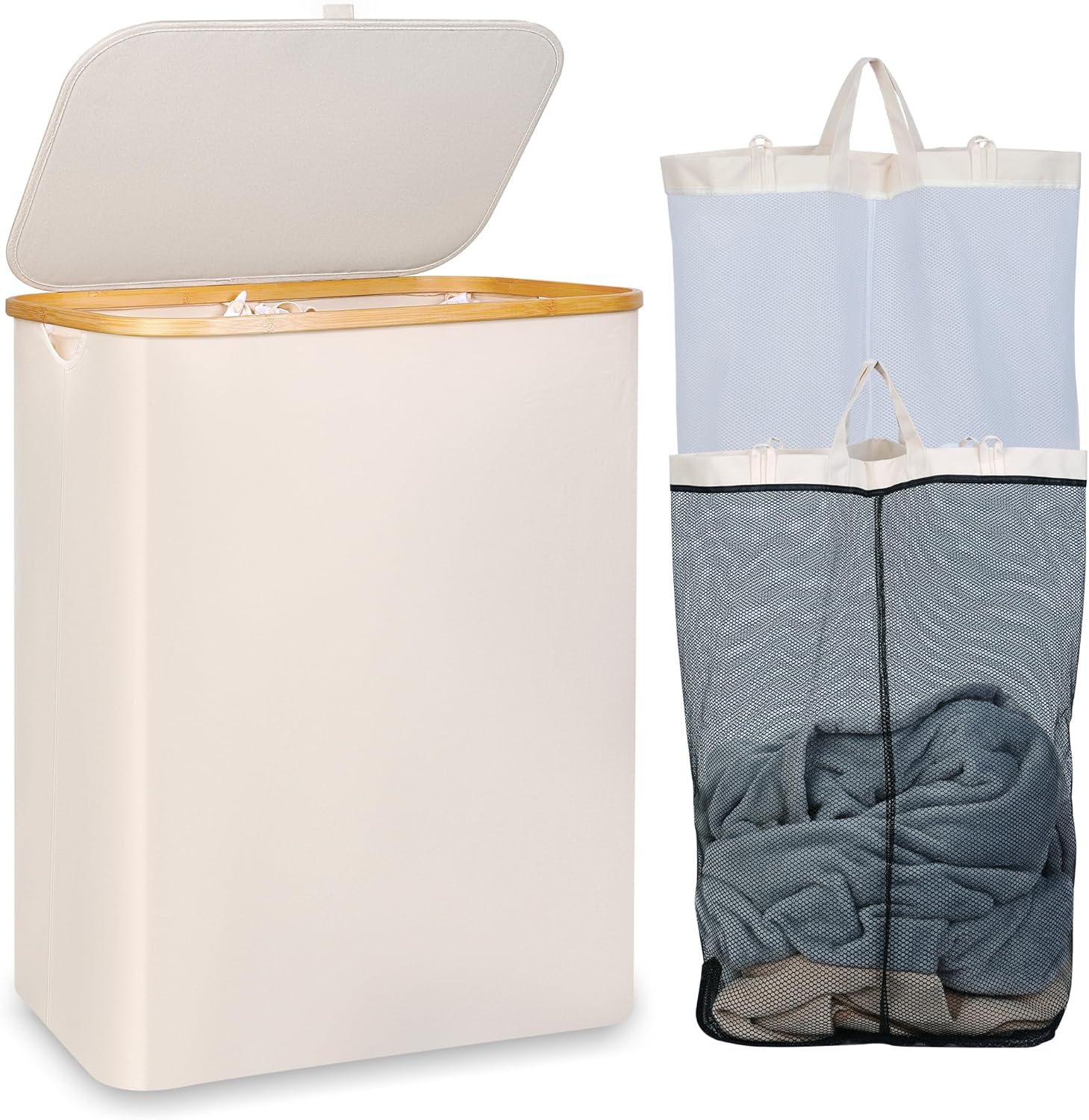 iEGrow Washing Basket for Laundry 150L XL－Extra Large 2 Compartments Laundry Ba...