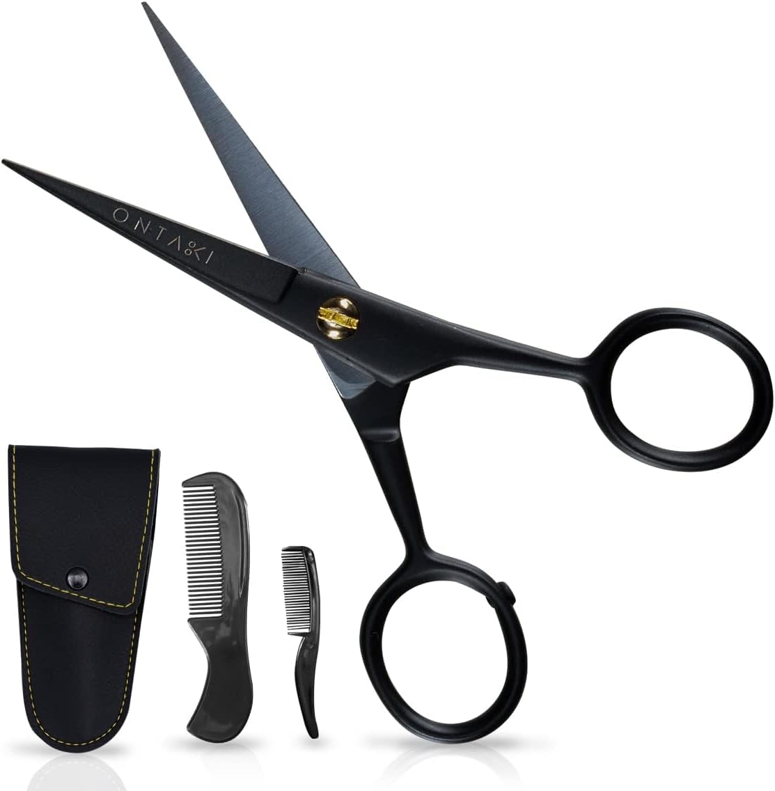 ONTAKI 5" Beard Moustache Scissors Professional German Steel 2 Comb Carrying Pou...