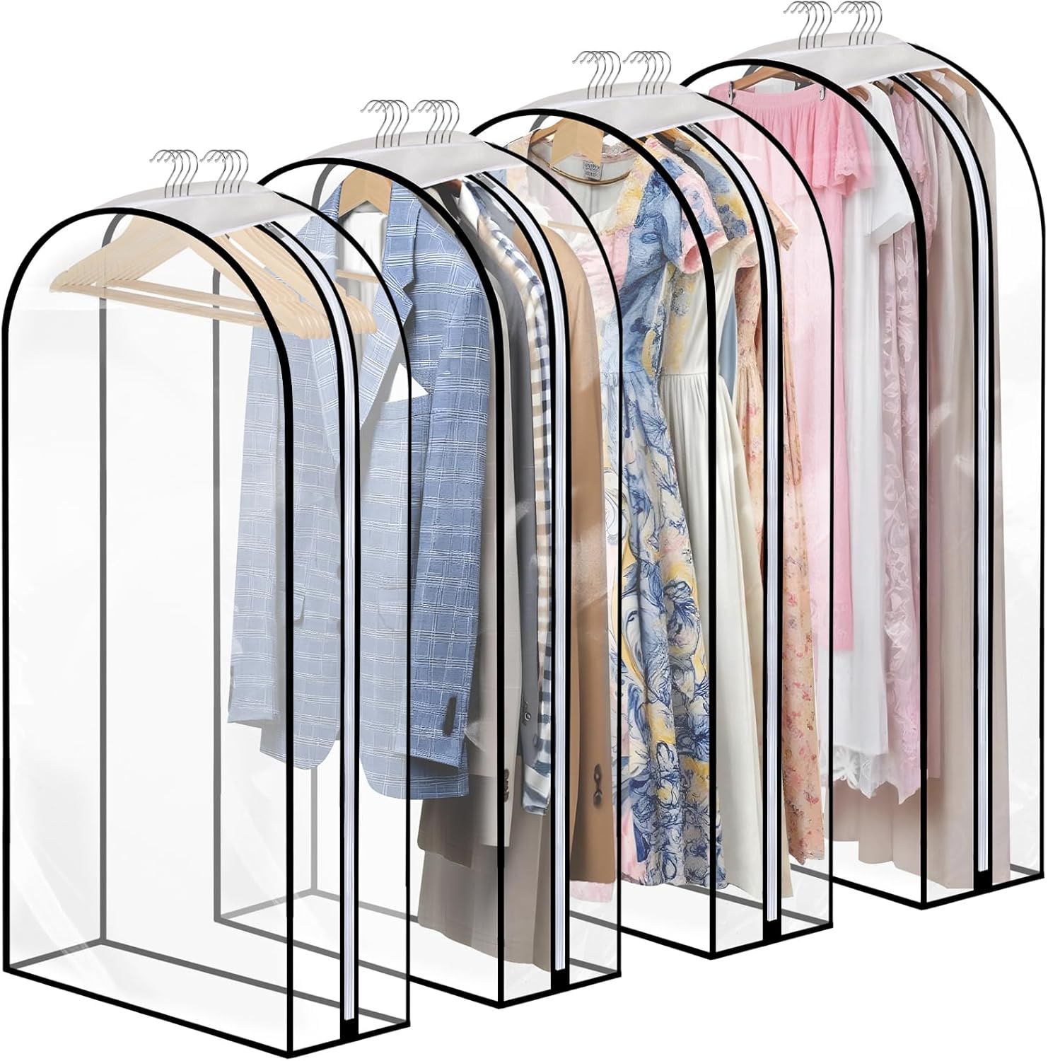 4 Pack Full Clear Garment Bags, 60" Clothes Covers with 10" Gusseted, Transparen...