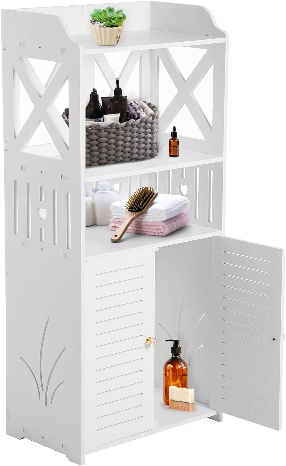 Youyijia 3 Tier Bathroom Storage Cabinet Floor Standing Display Cabinet Home Sto...