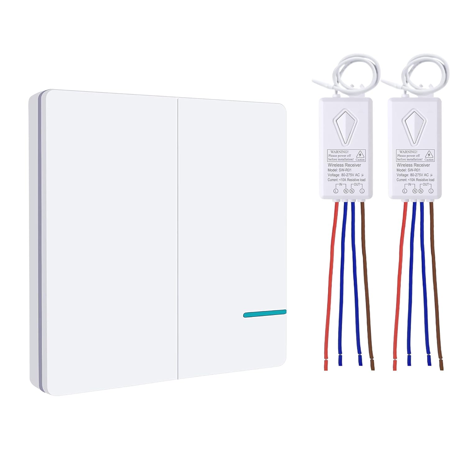 Thinkbee Wireless Light Switch Kit, (80~275V) 2-Channel RF ON/Off Wall Switch wi...