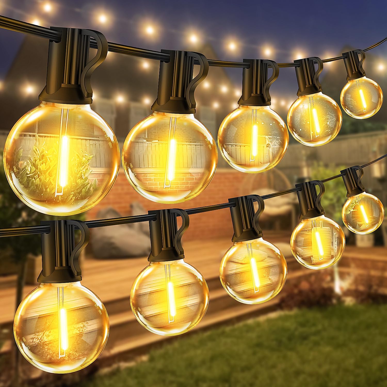 Festoon Outdoor Lights Mains Powered - 65.5FT 20M G40 Garden Outside Festoon Lig...