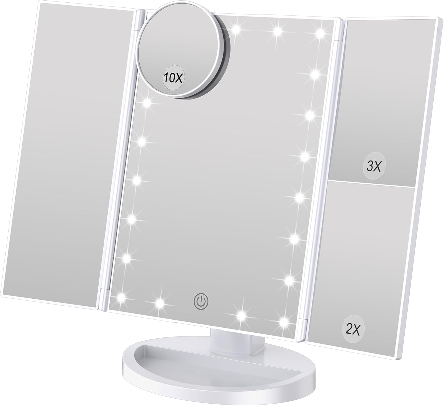 WEILY Tri-fold Vanity Mirror, 21 LEDs and 2X/3X Magnification, Touch Switch for...