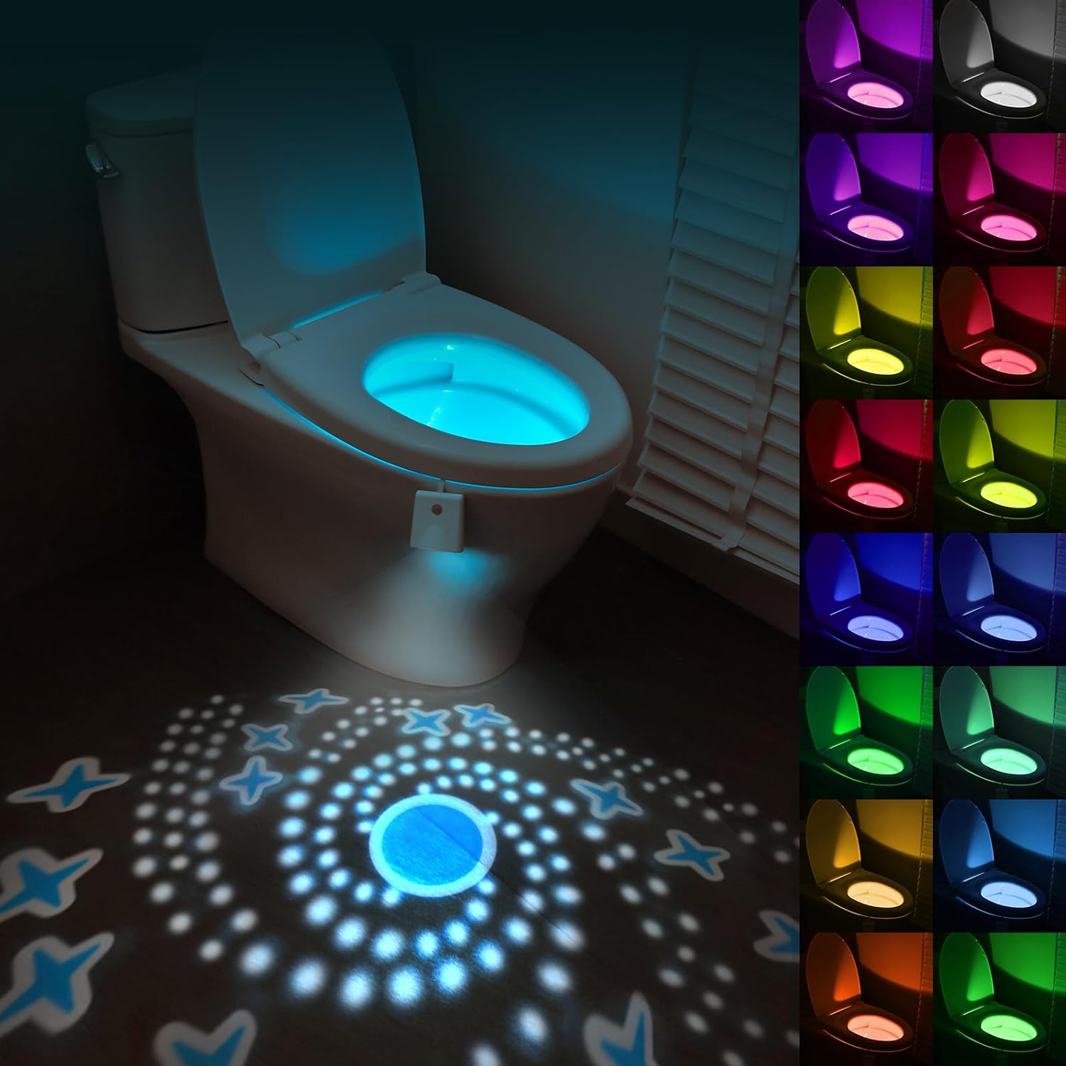 HOTUT Motion Sensor Toilet Night Light, 16 Colors Body Motion Sensor Toilet Bowl...