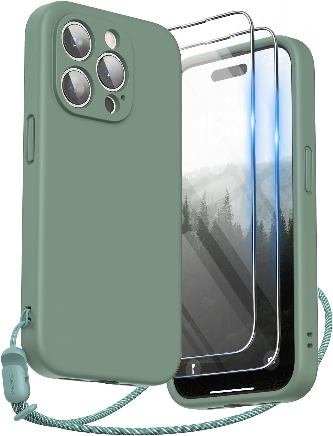 SURPHY Design for iPhone 15 Pro Max Case, Liquid Silicone [2 x Screen Protectors...