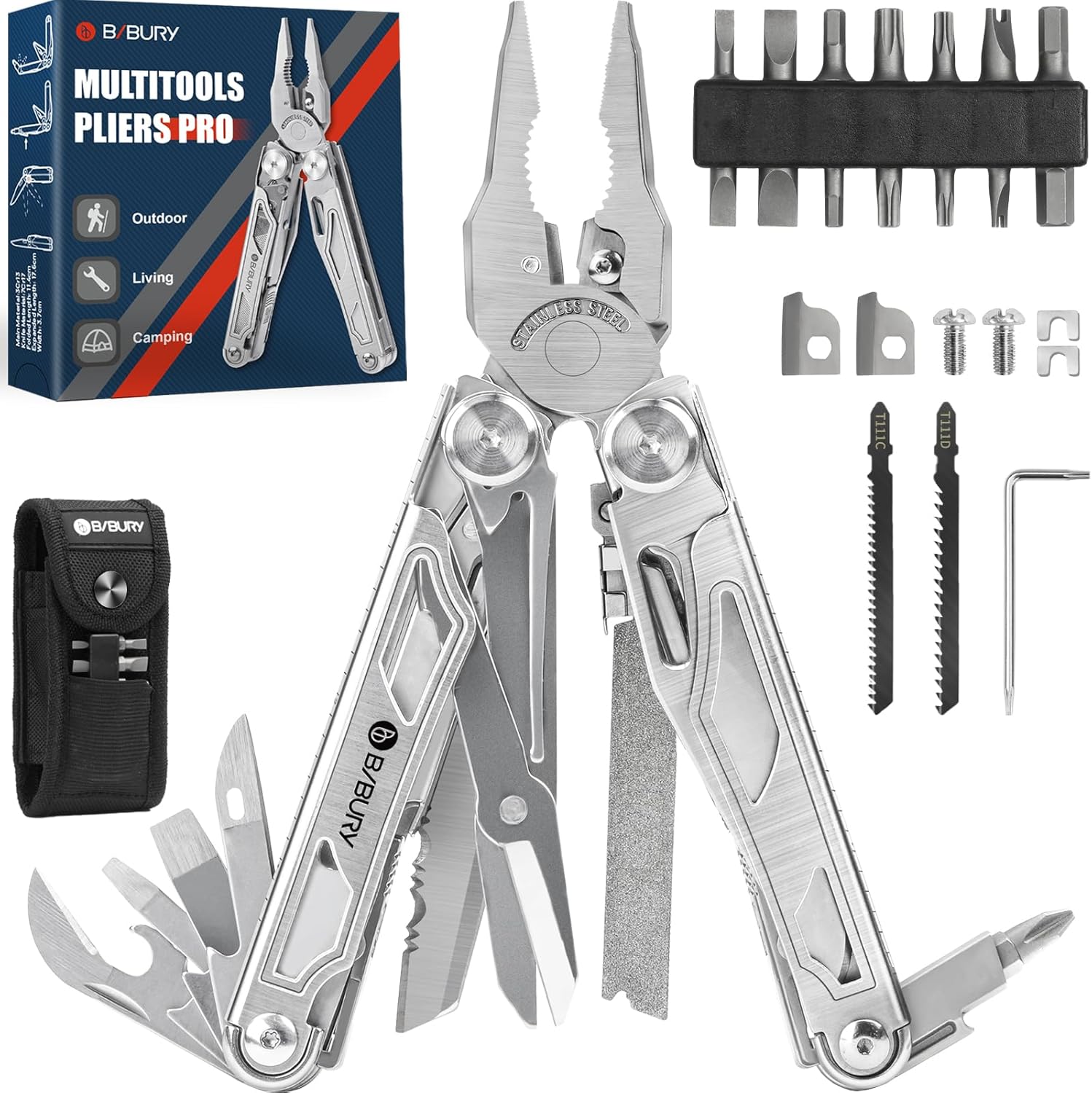 BIBURY Multitools, Multi Tool Foldable Pliers with Upgraded Scissors and Screwdr...