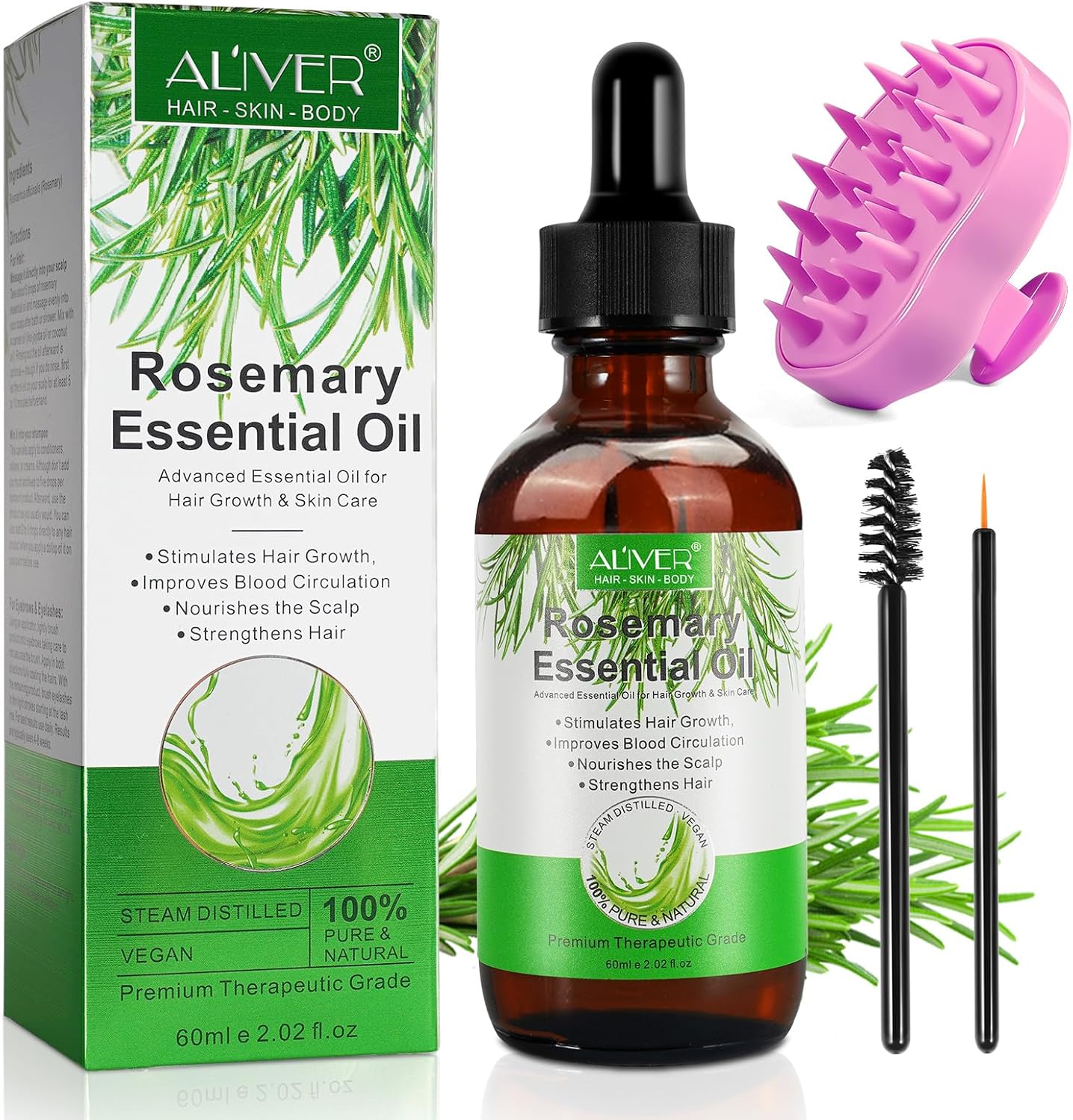 Rosemary Oil for Hair Growth with Scalp Massager - Natural Rosemary Essential Oi...