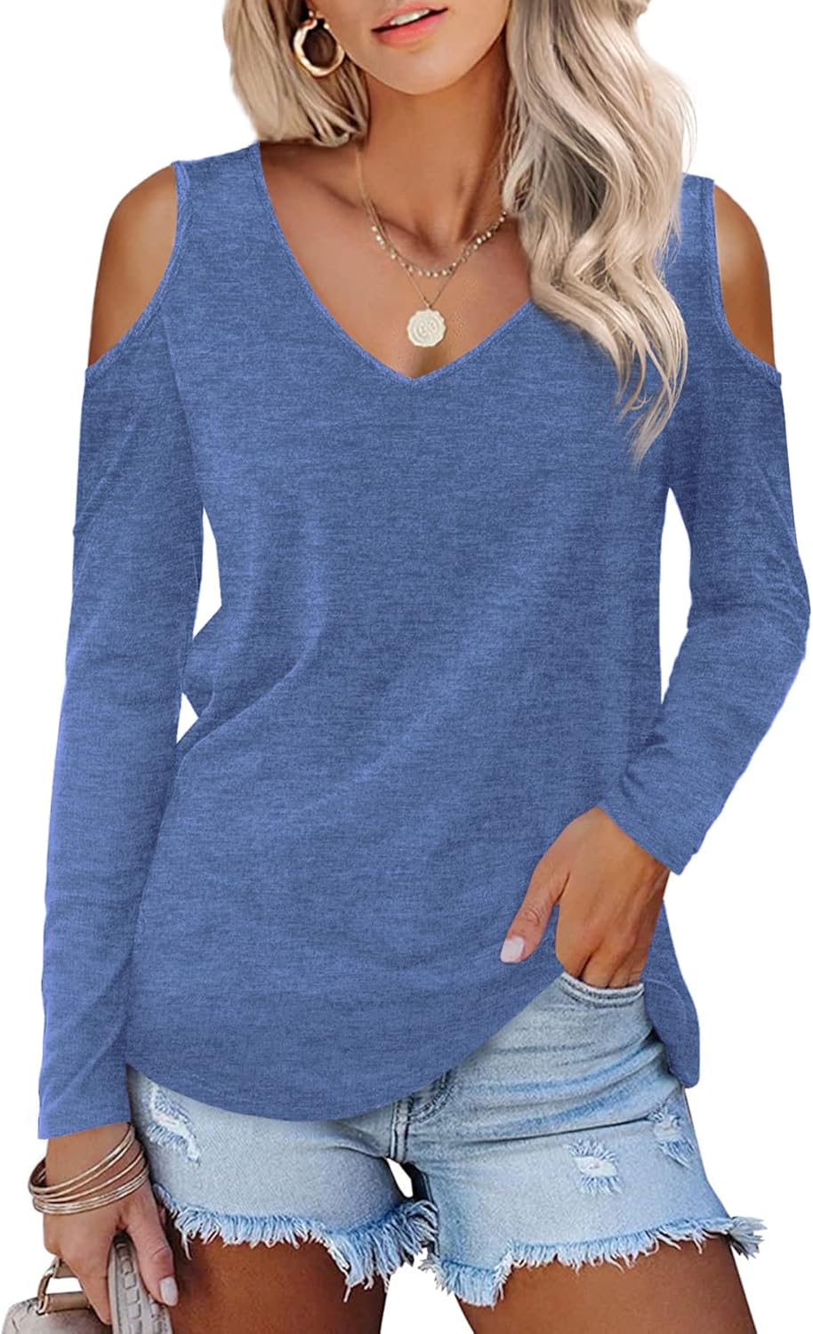 Beluring Women's Casual Cold Shoulder Shirt V Neck Long Sleeve Blouse Tops 12-14...
