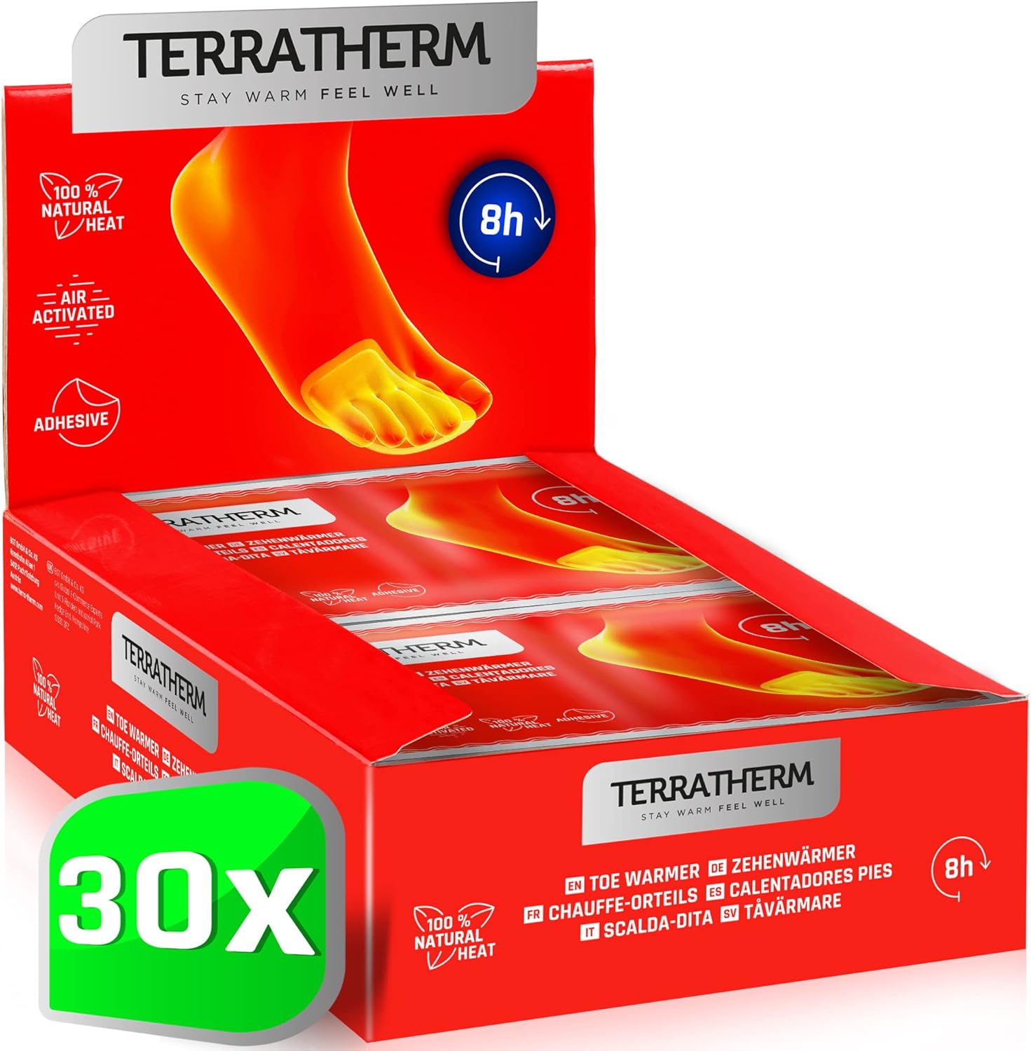 Toe Warmers adhesive - 5, 10 or 30 Pairs - Foot Warmers for 8 hours of warm feet...