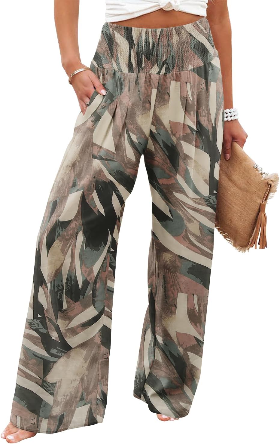 KISSMODA Elastic High Wasited Palazzo Pants for Women Wide Leg Long Lounge Pants...
