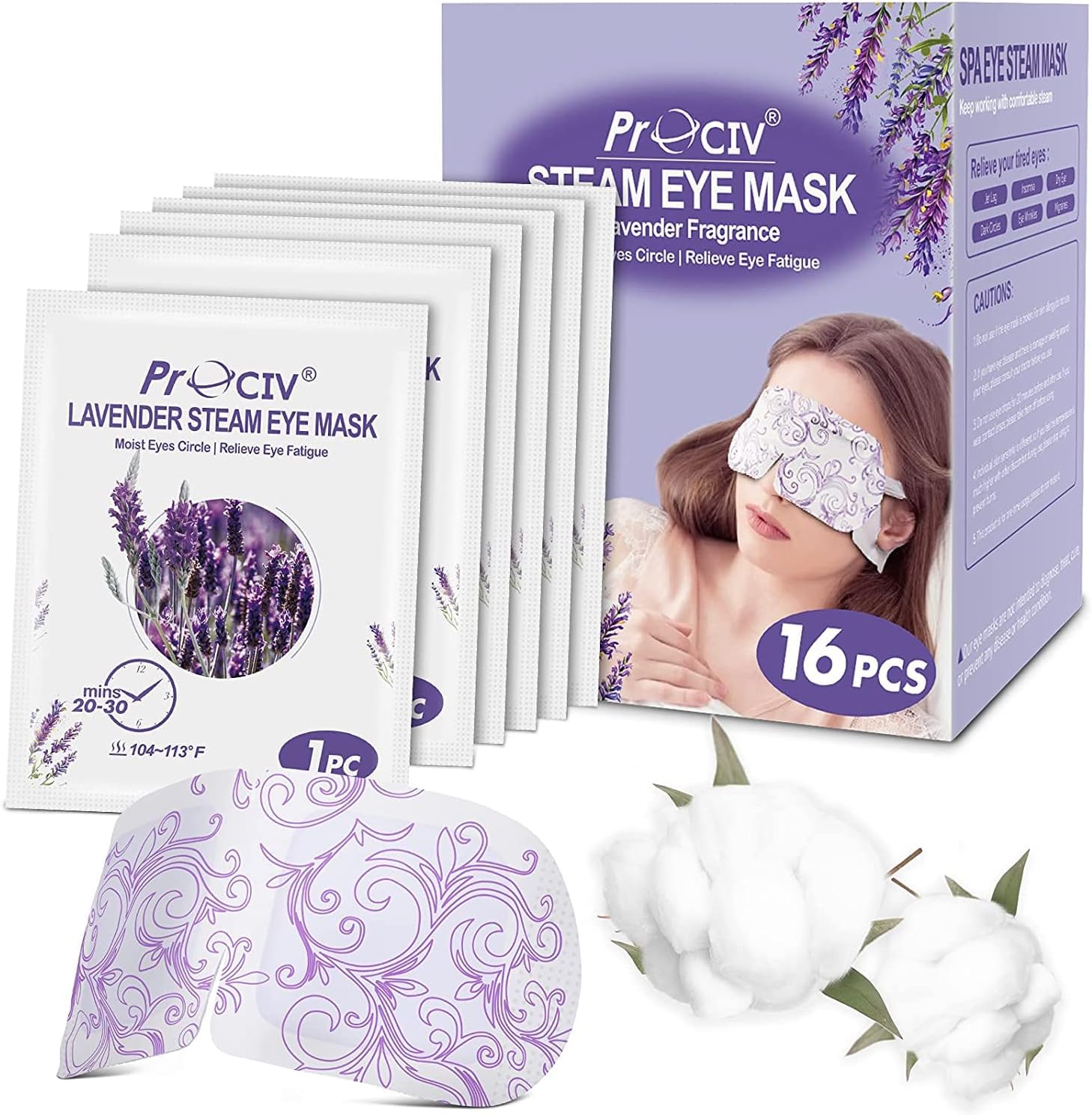 ProCIV 16 Packs Steam Eye Mask Heated Eye Mask Warming Eye Mask Self Heating Mas...