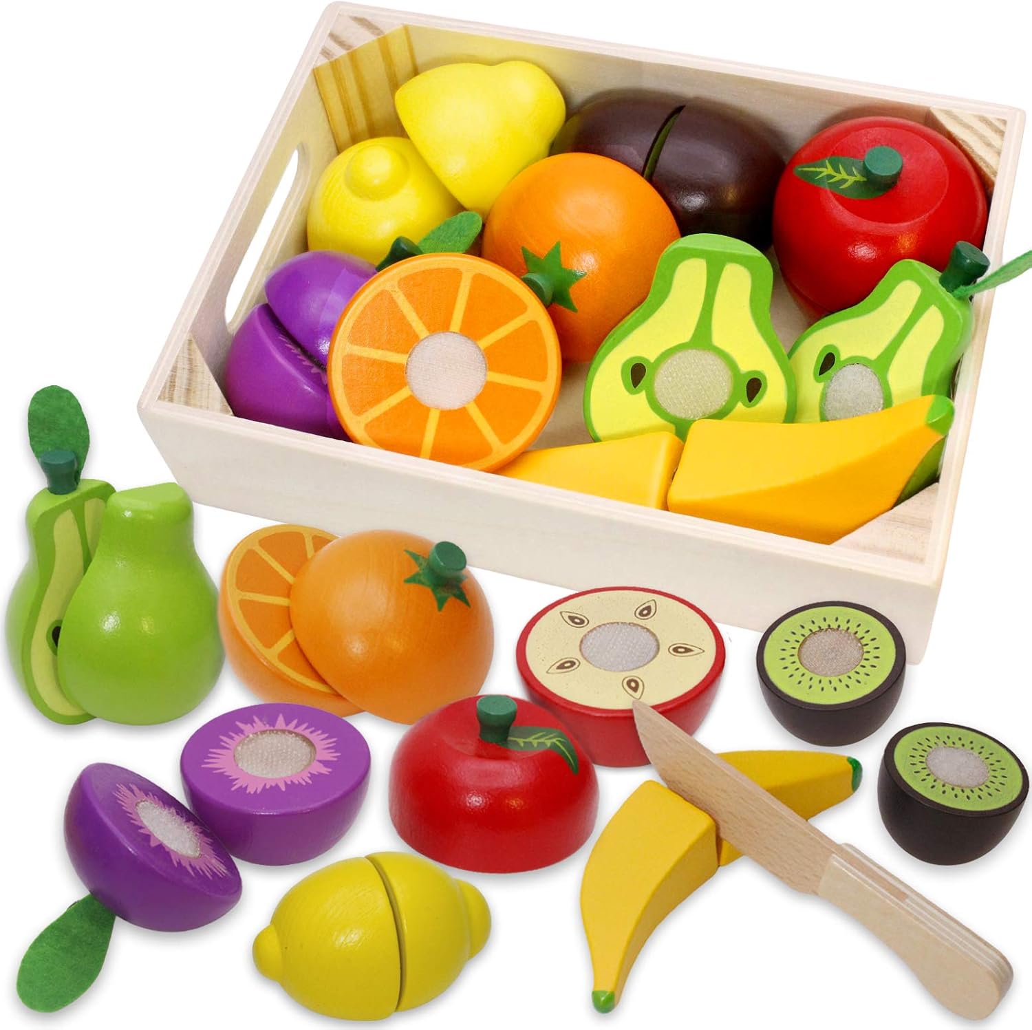 Airlab Wooden Play Food for Kids Kitchen Cutting Fruits Toys for Toddlers Preten...
