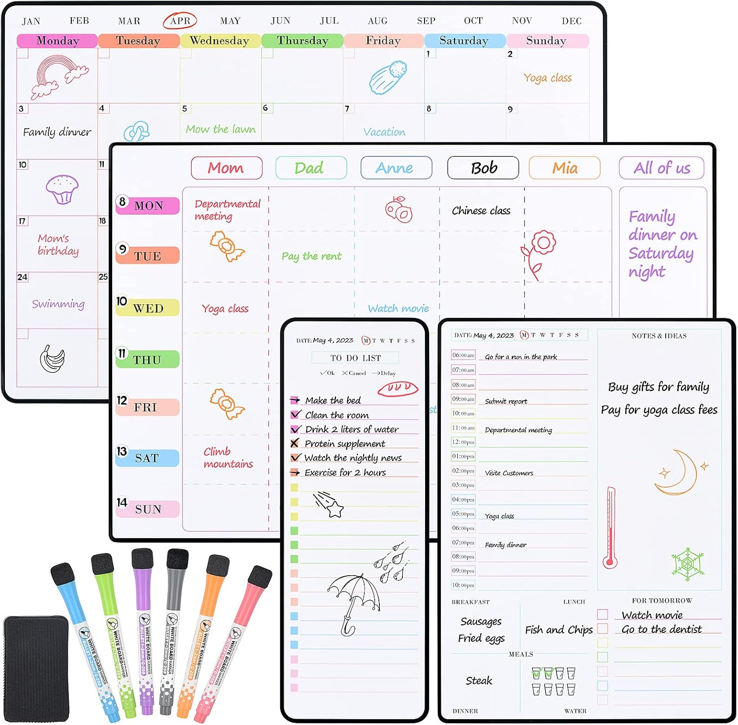 POPRUN Magnetic Calendar Whiteboard for Fridge,Family Weekly Planner, A3 Monthly...