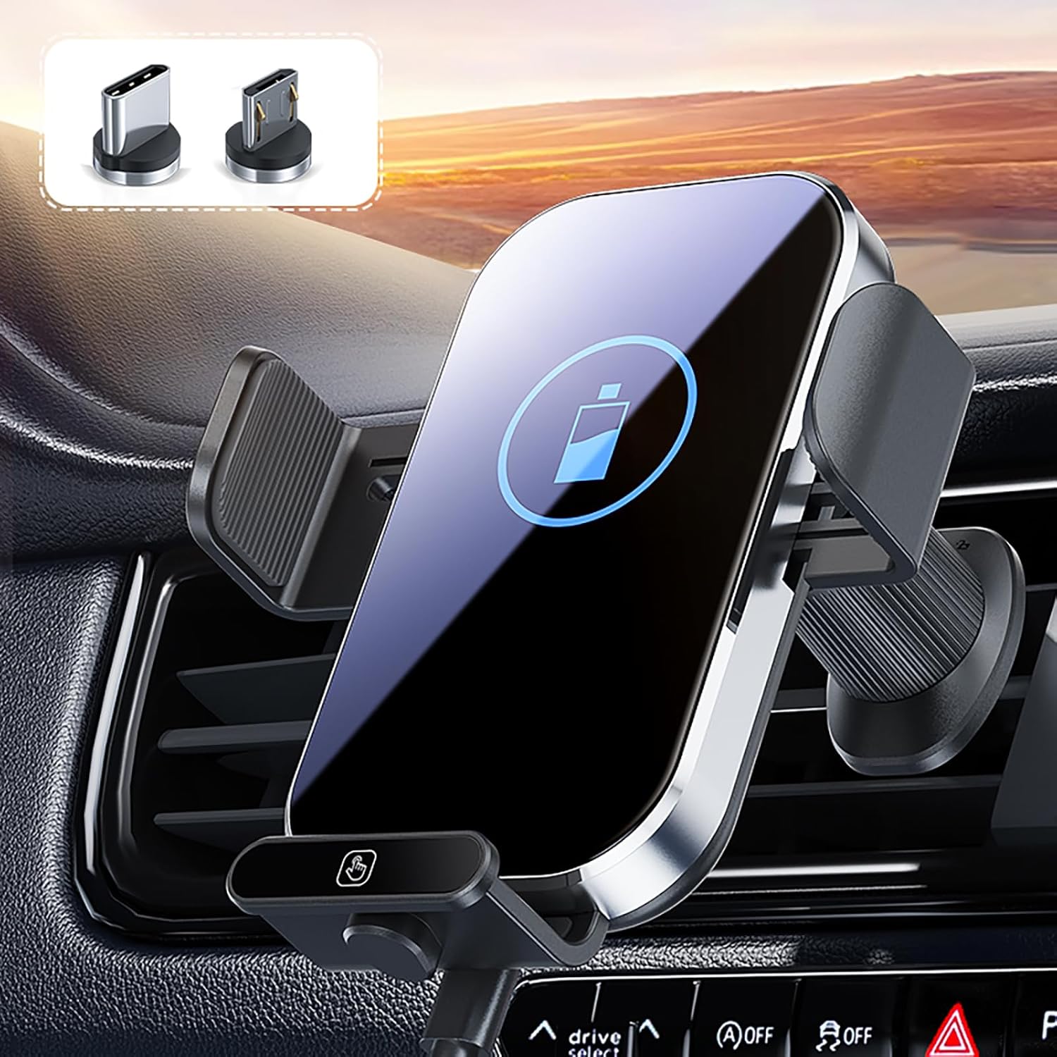 Wireless Car Charger for All Smartphones, Auto-Clamping 15W Qi Fast Charging Wir...