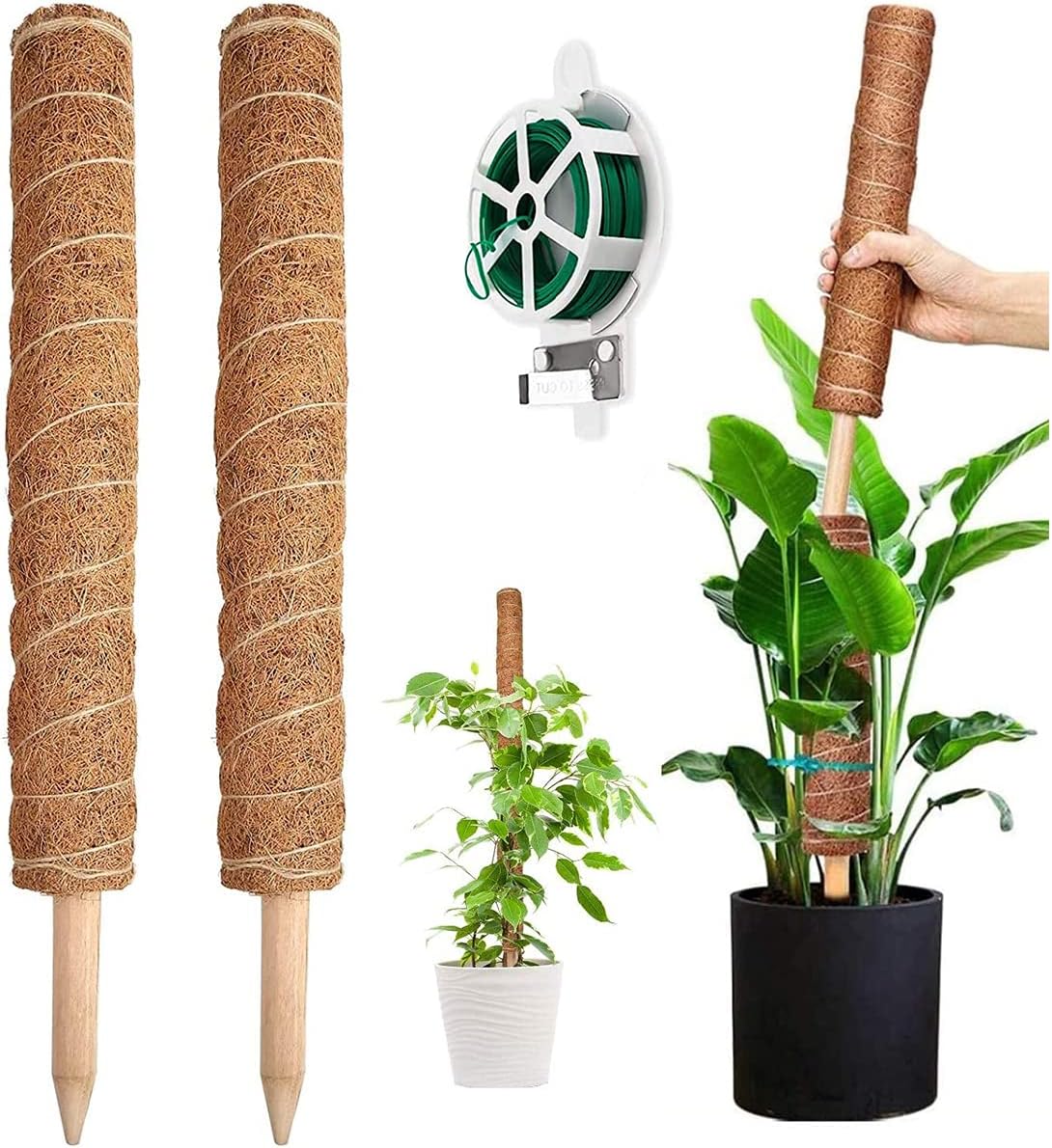 YAUNGEL Moss Pole, 2 Pcs 41CM/16 Inches Coir Totem Pole Moss Stick with 20M Twis...