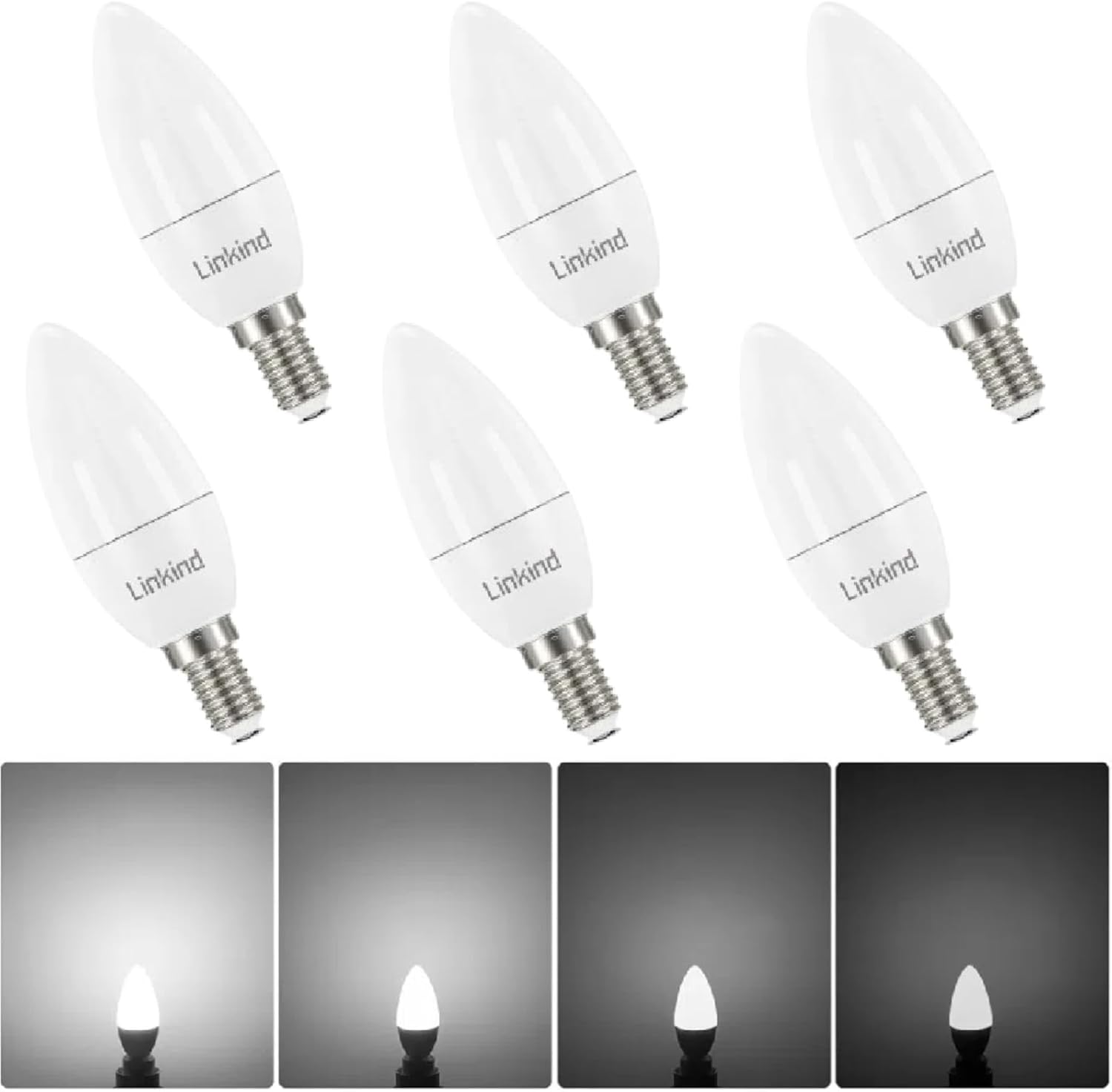 Linkind E14 LED Dimmable Candle Light Bulbs, 5000K Daylight White SES Bulb 5W, 4...